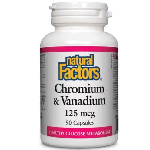 Natural Factors Chromium & Vanadium 125mcg Supplement - 90 Capsules for Blood Sugar Support & Metabolism Boost | Supports Healthy Glucose Levels for Diabetics & Weight Management