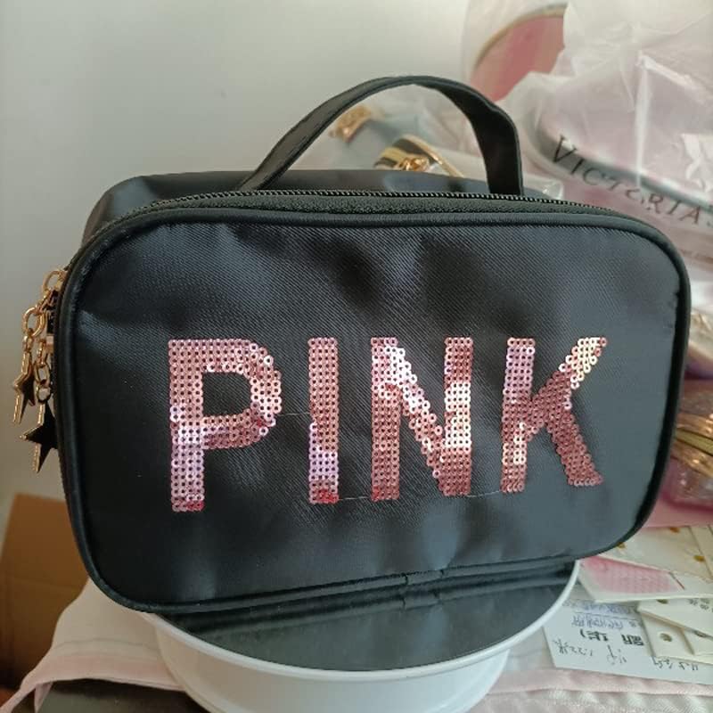 KHAMOSH TRADERS™ Pink Floral Cosmetic Makeup Travel Organizer Bag - Portable Zippered Storage Case for Women & Girls - Perfect for Travel, Gym, and Daily Essentials Organization