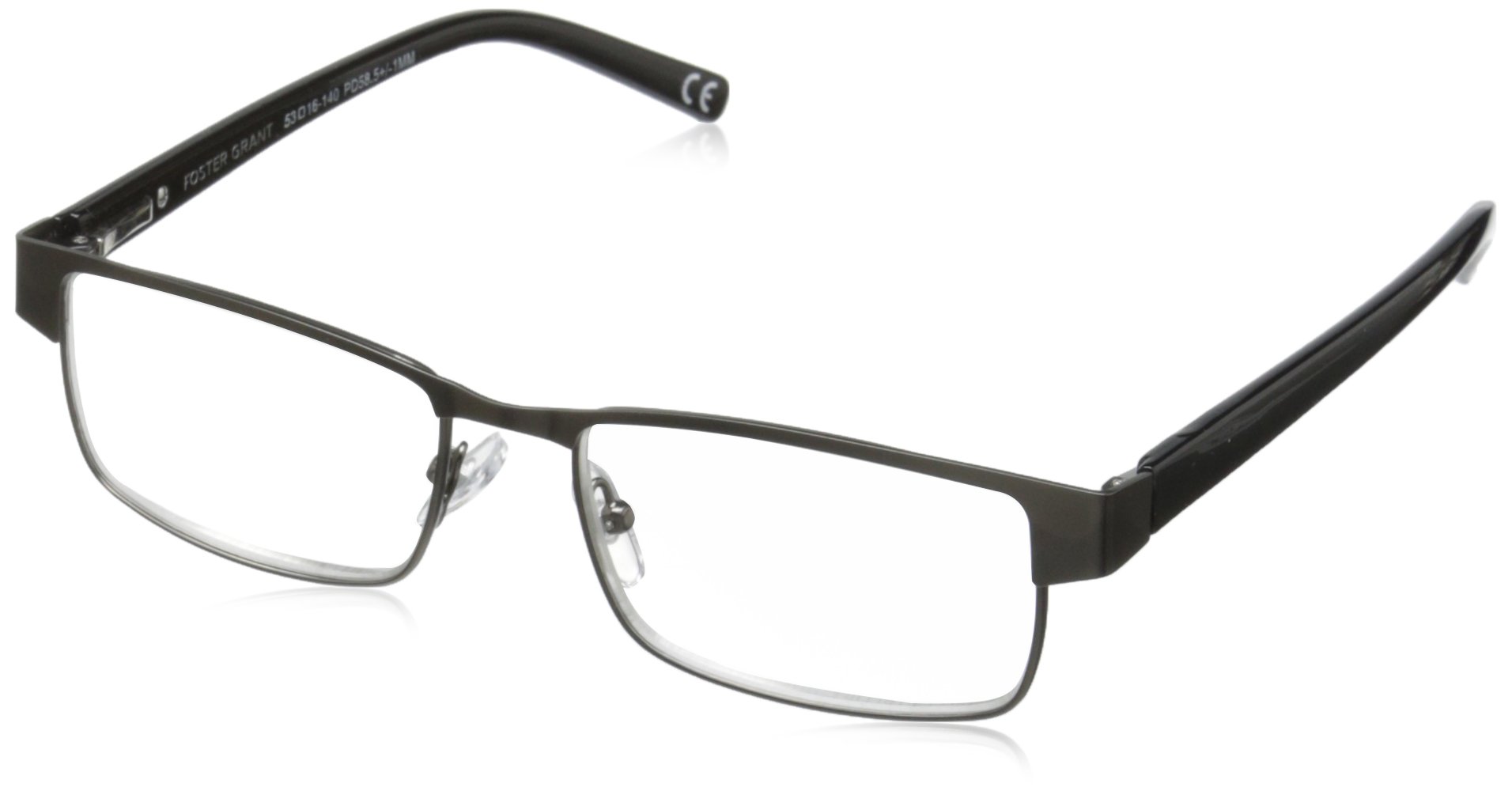 Foster Grant Men's Lorenzo Square Reading Glasses +1.50 to +4.00 Strength – Classic Rectangular Frame for Reading, Computer & Office Use