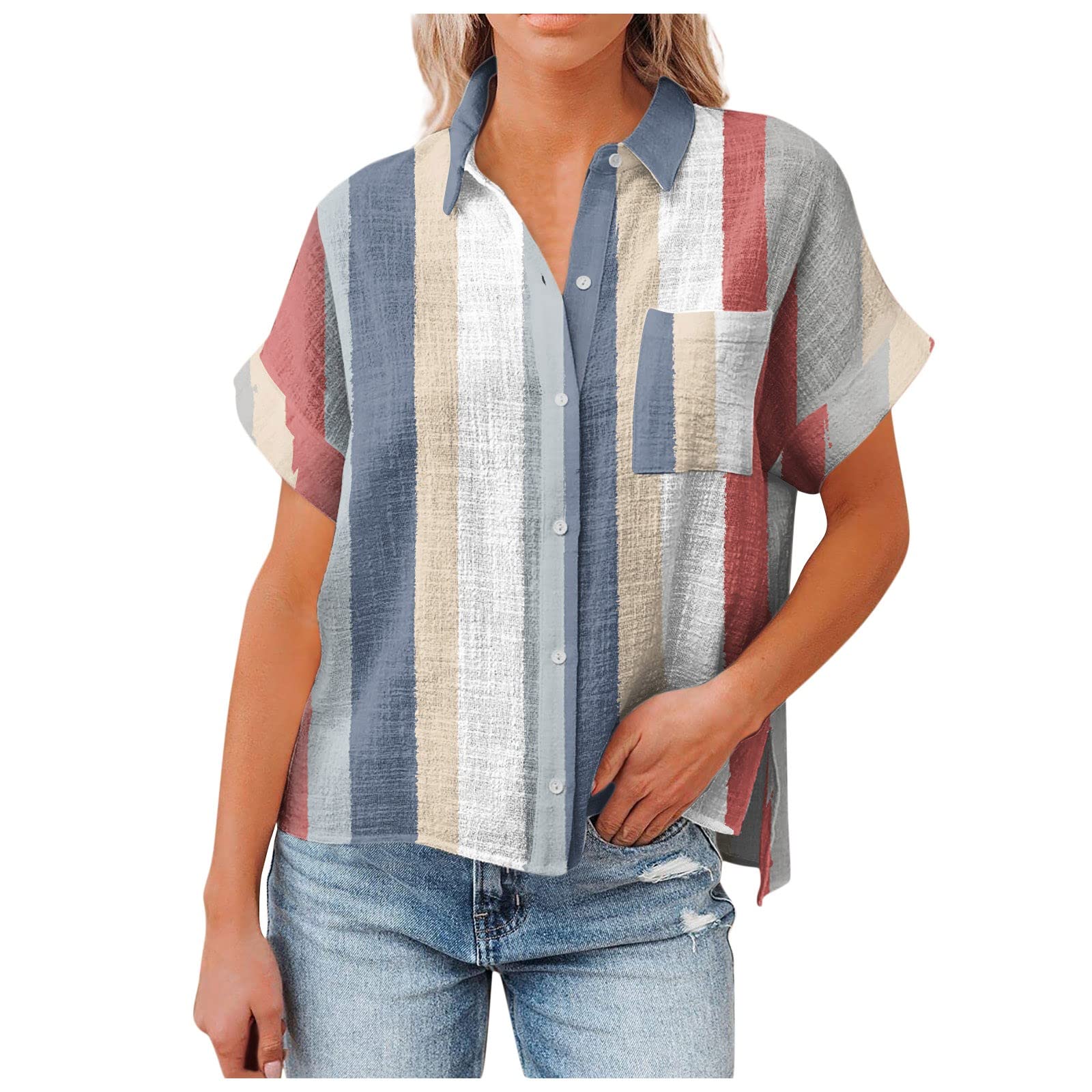 Plus Size Women's Striped Long Sleeve Button Front Shirt - Multiple Color Options for Teachers, Summer Tunic Dresses & Casual Wear - Perfect for Office, Classroom & Everyday Outfits