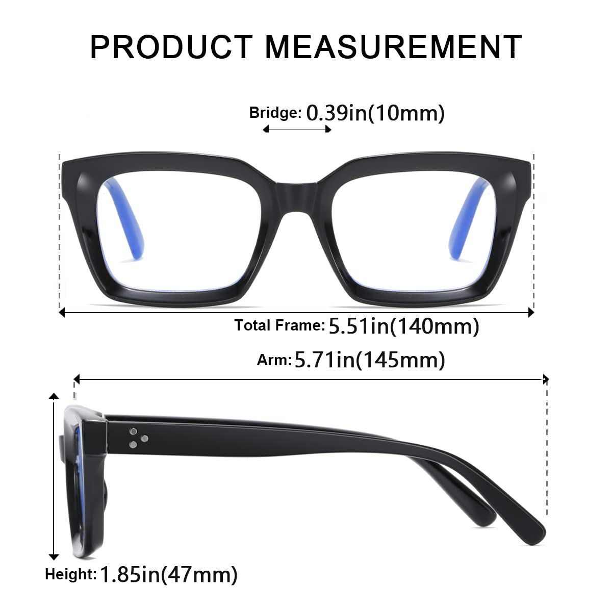 Blue Light Blocking Glasses for Women & Men - Anti Eye Strain Computer Glasses for Gaming, Reading & Phone Use - Thick Square Frame (Model 2105) - Perfect for Office Work, Online Classes & Night Screen Time
