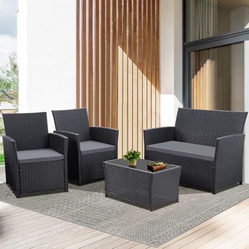 Black Rattan + Grey Cushion