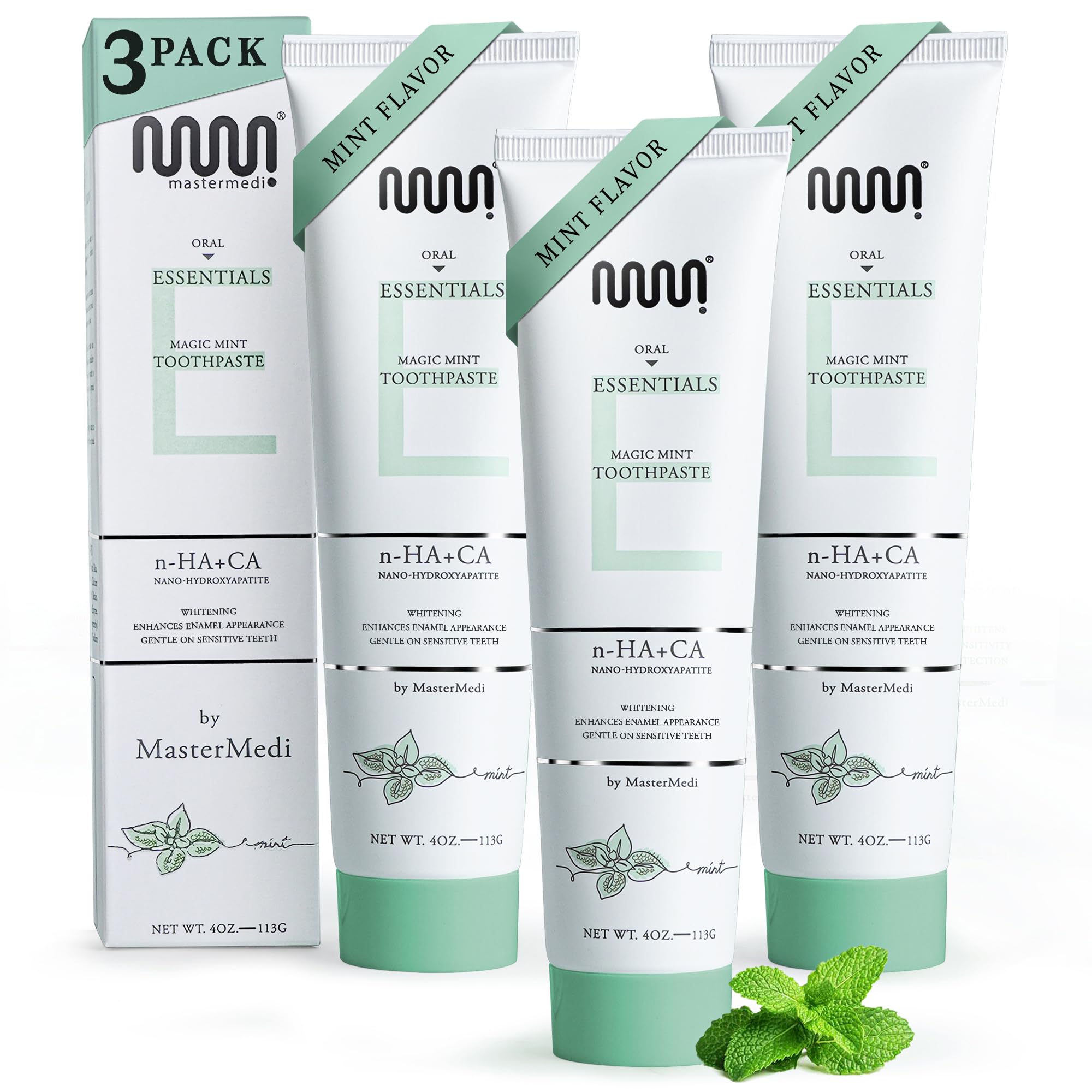 Fluoride-Free Nano Hydroxyapatite Toothpaste for Remineralization, Sensitive Teeth & Whitening | SLS-Free, Dentist Recommended | Anti-Plaque Formula | Magic Mint Flavor (4oz, 3-Pack) – Ideal for Daily Oral Care & Enamel Repair