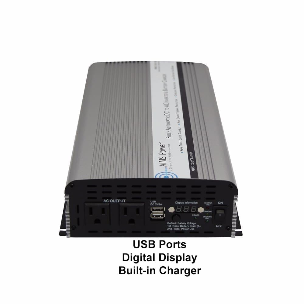 1500W Modified Sine Wave Power Inverter with Battery Charger & Transfer Switch - AIMS Power PWRIC1500W for RV, Camping, Emergency Backup & Off-Grid Power Supply