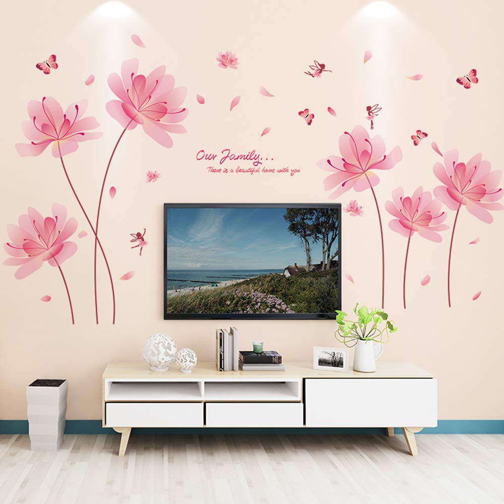 Floral Butterfly Wall Decals - Peel and Stick Pink Flower & Butterflies Wall Stickers for Girls Bedroom, Nursery Room Decor, Home Wall Art - Perfect for Kids Room Decor, Baby Shower Gifts & DIY Home Decoration