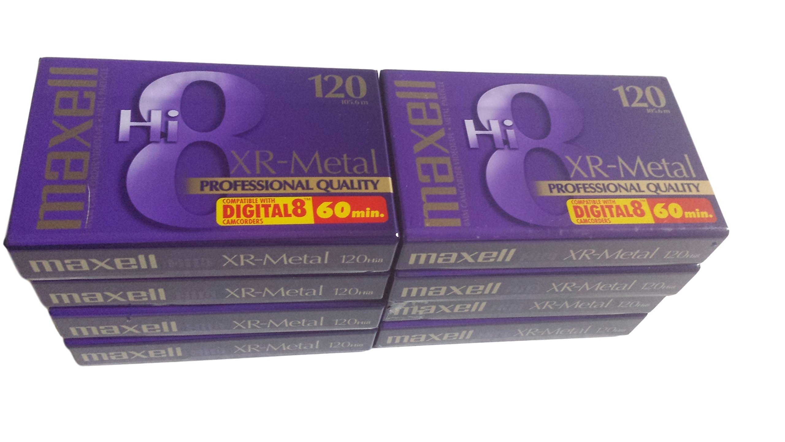 8 Pack Maxell XR-Metal 120 Professional 8mm Hi8 60 Minute Tapes - High-Quality Video Recording for Camcorders, Home Movies & Archival Storage