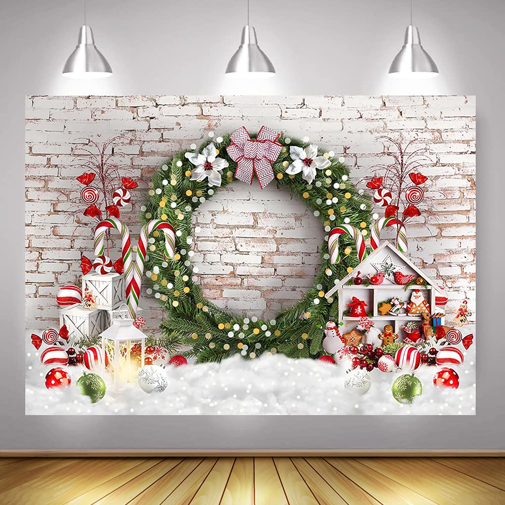 Large 7x5ft Christmas Backdrop - White Brick Wall Xmas Photo Booth Props for Holiday Photography, Party Decor & Merry Christmas Background (82x60 inch) - Perfect for Family Portraits, Social Media Posts & Festive Celebrations