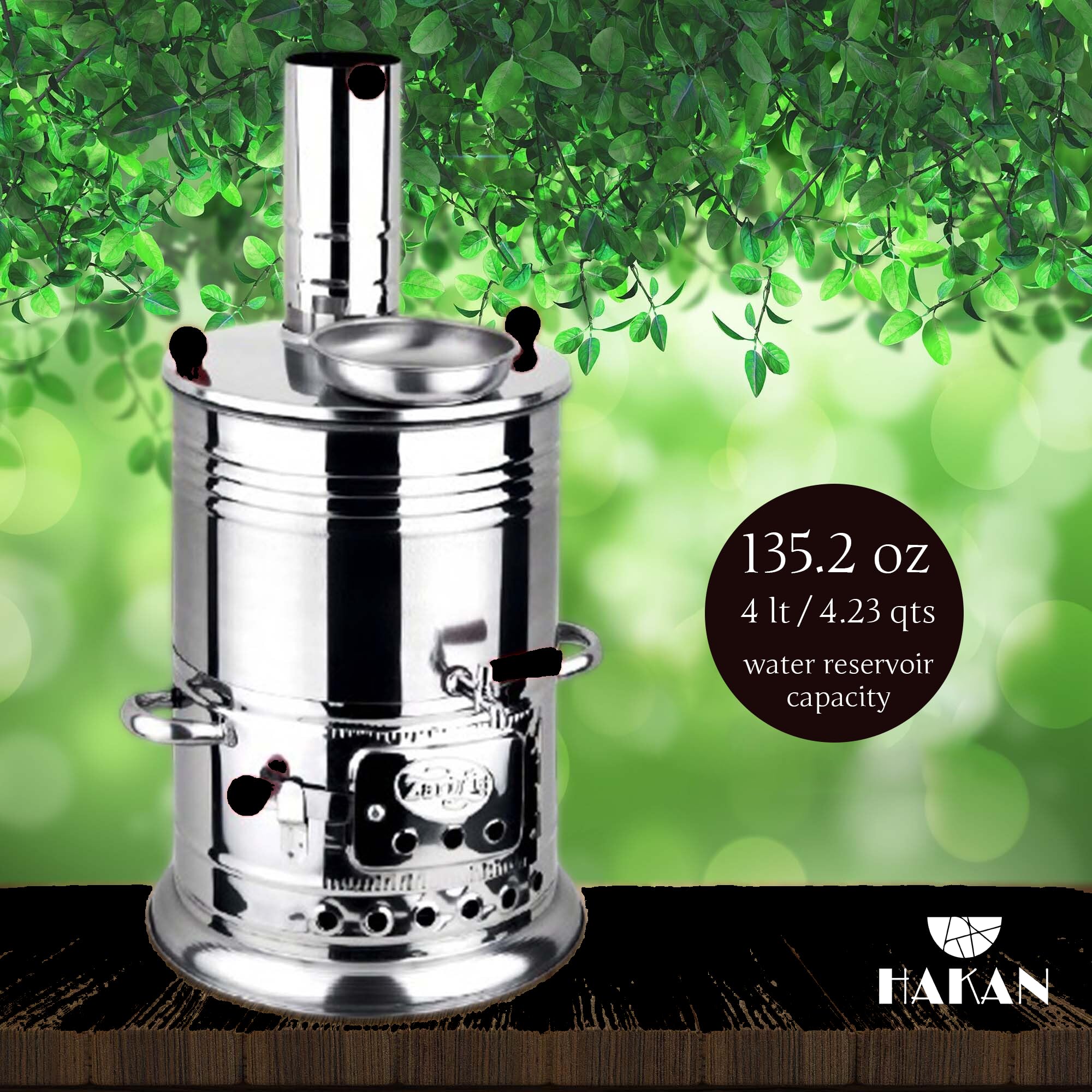 **Hakan Portable Turkish Samovar Tea Kettle – 4L (135.2 oz) Wood & Coal Fired Semaver Teapot for Camping, Picnic, Hunting & Outdoor Adventures – Black Handles – Perfect for Backpacking, Hiking & Off-Grid Living**