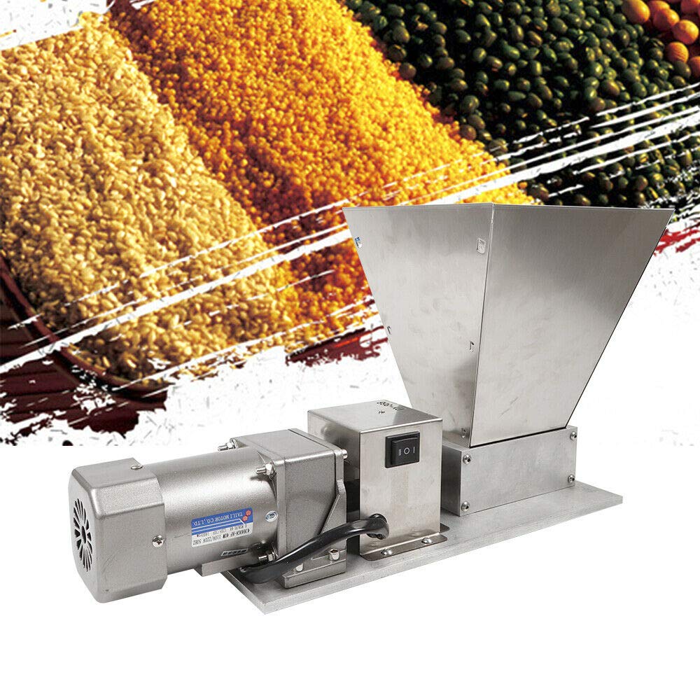 110V 40W Electric Grain Mill Grinder - Stainless Steel Malt Crusher for Barley, Wheat & Beans - Home Brewing, Coffee & Baking - Food Grade Silver Grain Mill for Kitchen & Commercial Use