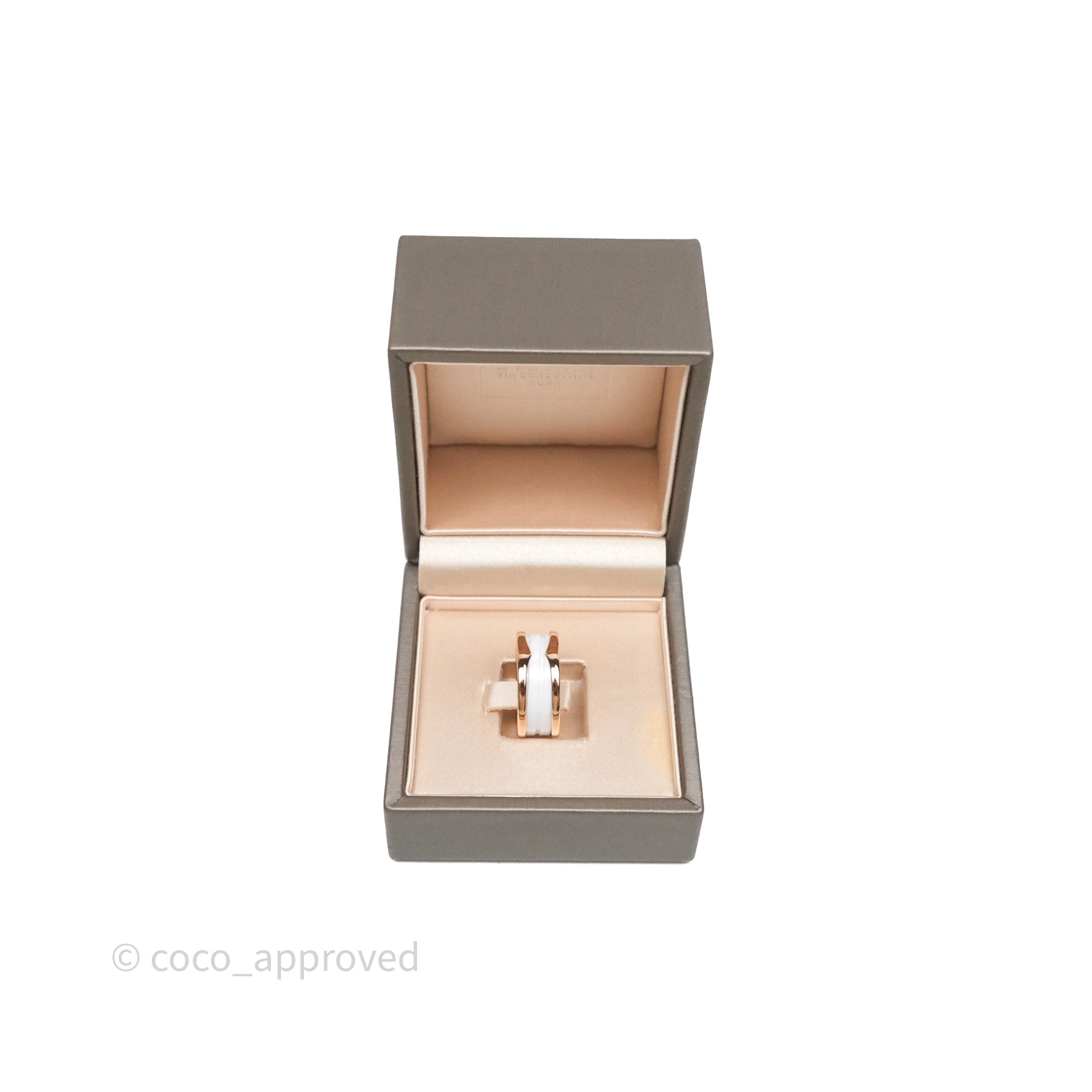 Bvlgari B.Zero1 Two Band Ring in White Ceramic & 18K Rose Gold - Size 51 - Luxury Spiral Design Jewelry for Women, Perfect for Anniversary Gifts & Special Occasions