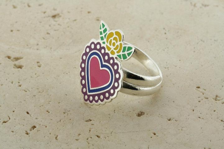 Pink Enamel Flying Heart Adjustable Ring for Women - Elegant Valentine's Day Gift, Boho Jewelry for Everyday Wear & Special Occasions