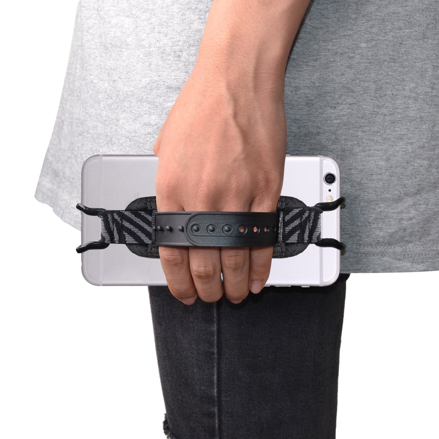 TFY Security Phone Hand Strap Holder with Adjustable Belt Stand - Compatible with iPhone 16/16 Plus/16 Pro Max/15 Pro/14/Xs Max/XR/SE & Samsung Galaxy S24/S23/Note 20/Huawei Mate 60 Pro - Anti-Drop Wrist Strap for Running, Hiking & Outdoor Activities (Black)