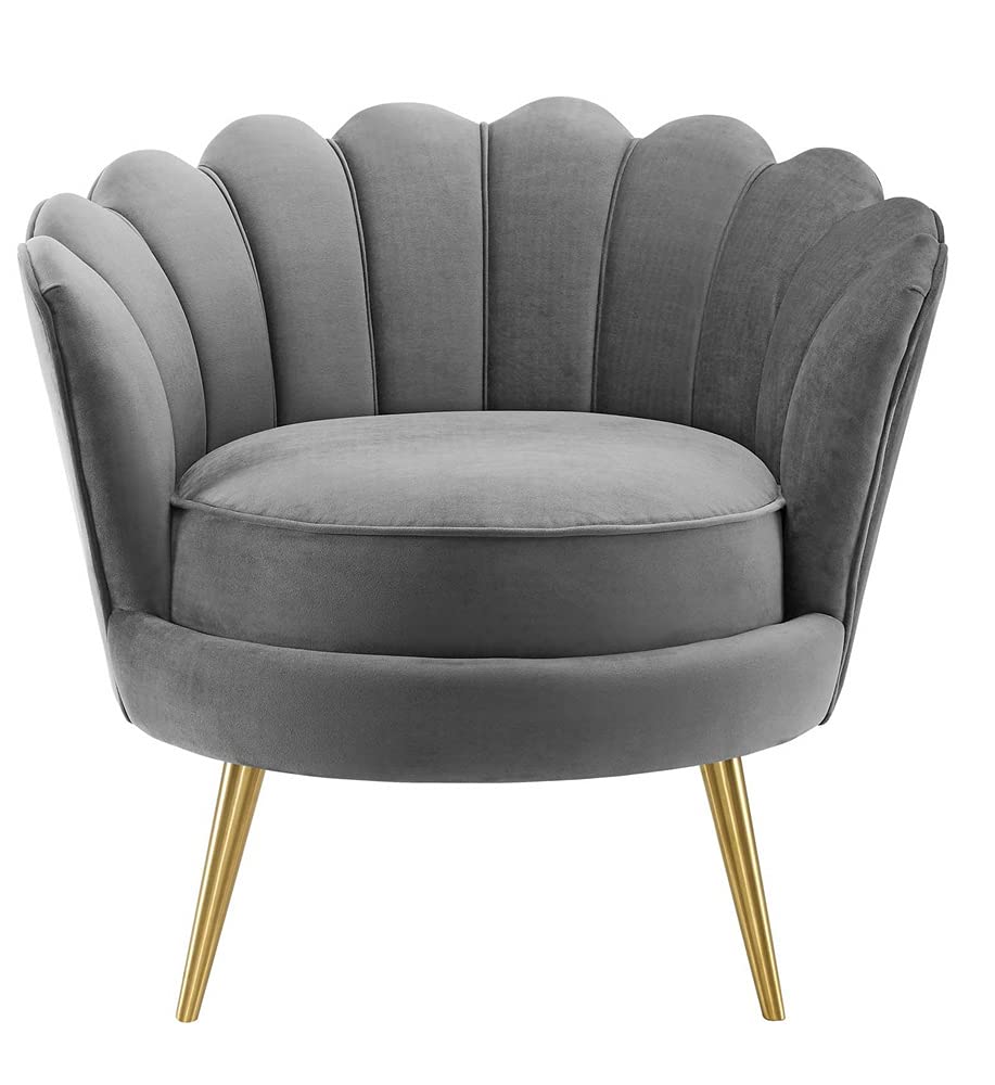 Modway Admire Scalloped Edge Performance Velvet Accent Lounge Arm Chair - Gray Velvet Upholstered Living Room Chair for Home Office, Bedroom & Reading Nook