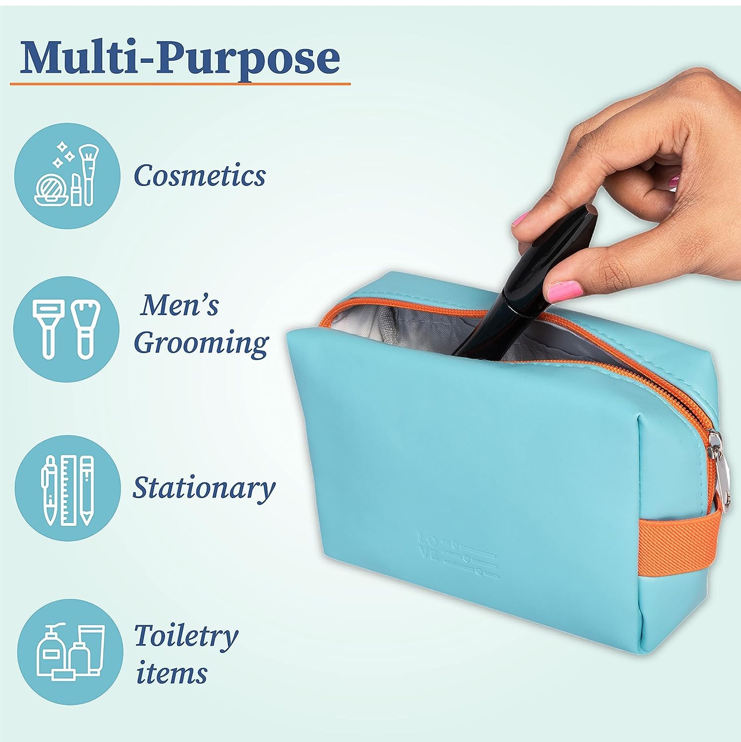 FASTUNBOX Large Capacity Waterproof Cosmetic Travel Bag - Makeup Organizer Storage Pouch for Women, Sky Blue (Small) | Perfect for Air Travel, Gym & Weekend Getaways