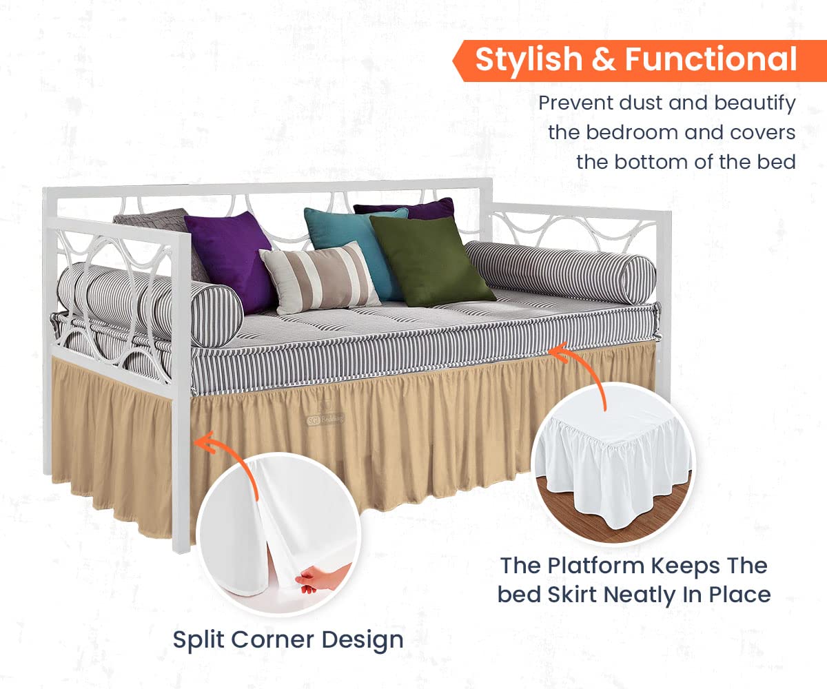 18 Inch Drop Taupe Twin Size Day Bed Skirt - Stylish Ruffled Split Corner Design - Wrinkle & Fade Resistant Microfiber - Perfect for Dorm Rooms, Guest Beds & Kids' Rooms