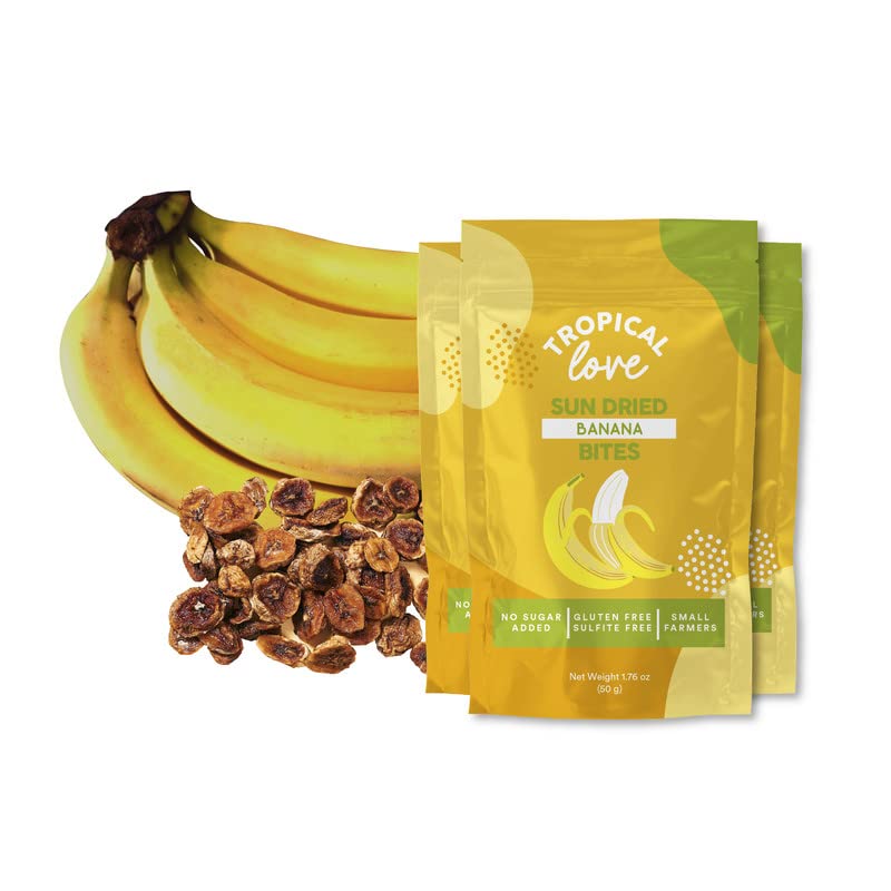 Organic Sun-Dried Banana Bites - 3 Pack (50g Each) | No Sugar Added, Preservative-Free & Sulfite-Free Natural Dried Bananas | Healthy Vegan Snacks for Hiking, Office & Kids Lunch Boxes | Chewy Banana Power Snacks