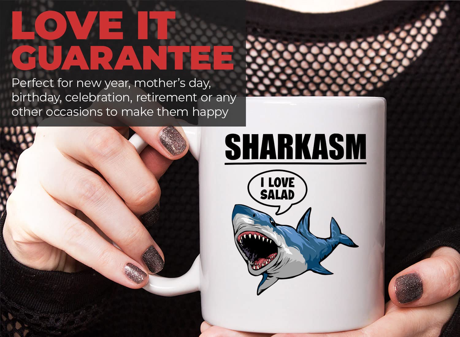 Bubble Hugs Sarcastic Coffee Mug 11oz White - Shark Pun Humor 'I Love Salad' Funny Office Gift for Shark Lovers, Vegan Friends & Coworkers - Perfect for Office Pranks, Secret Santa & Coffee Break Laughs