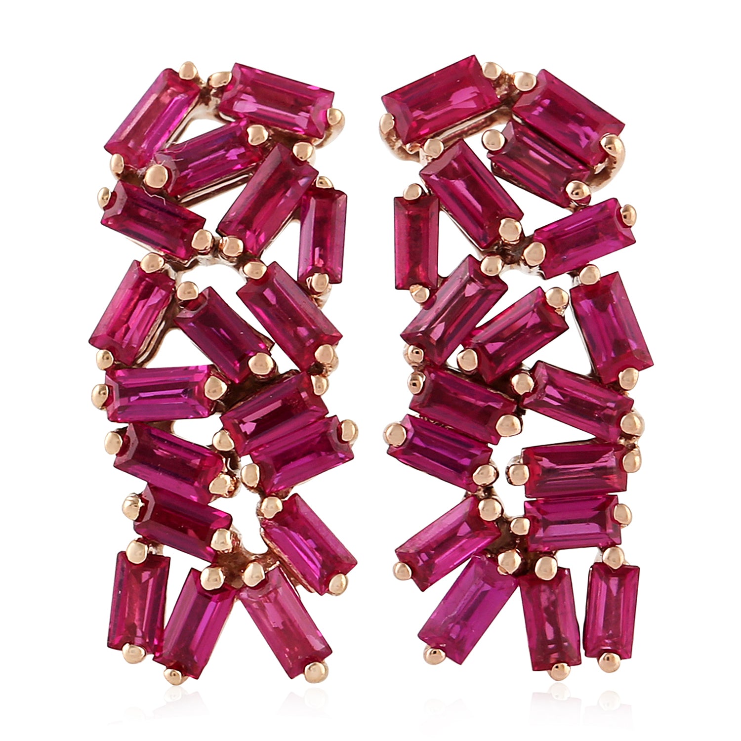 18k Rose Gold Baguette Ruby July Birthstone Stud Earrings – Perfect for Birthdays, Anniversaries & Special Occasions