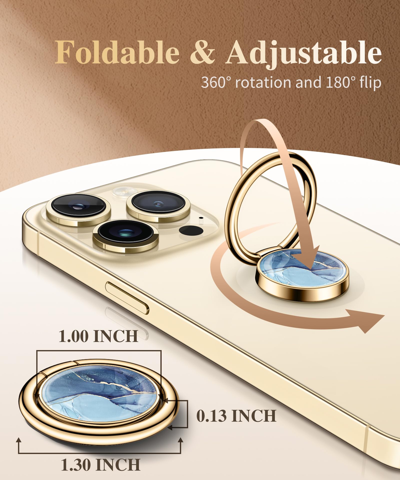 GVIEWIN Marble Phone Ring Holder - Magnetic Car Mount Compatible with iPhone 16 Pro Max/15 Plus/14/13/12 & Galaxy S25/S24 Ultra - Adjustable Kickstand Grip for Hands-Free Viewing (Navy Blue) | Perfect for Driving, Watching Videos & Taking Selfies
