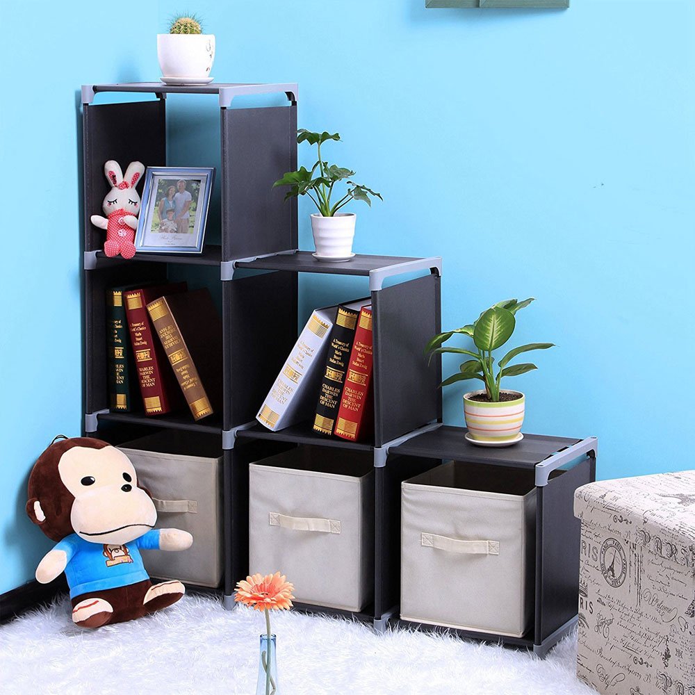 Multifunctional 3-Tier 6-Cube Storage Shelf Organizer - Modular Closet & Bookshelf Organizer for Home, Office, Kids Room - Black (Perfect for Bedroom, Living Room & Dorm Organization)