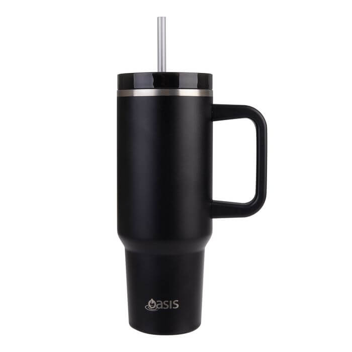1.2L Insulated Stainless Steel Tumbler with Straw - Leakproof Travel Mug for Hot & Cold Drinks - Perfect for Commuting, Office & Outdoor Activities (Black)