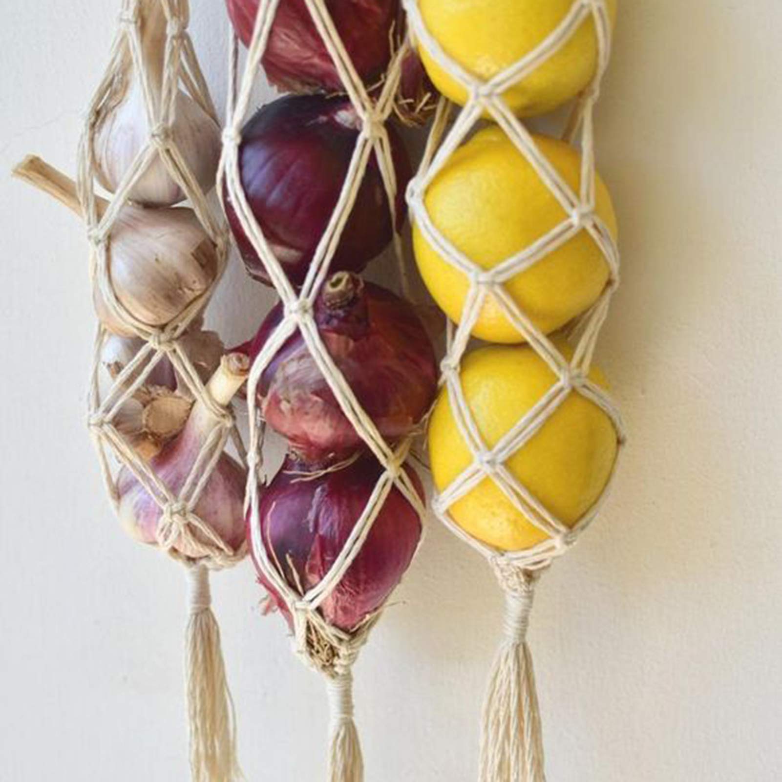 Reusable Mesh Hanging Storage Bags for Vegetables, Onions, Potatoes - Drawstring Net Tote Bags for Kitchen Organization | Perfect for Pantry, Grocery Storage & Space Saving