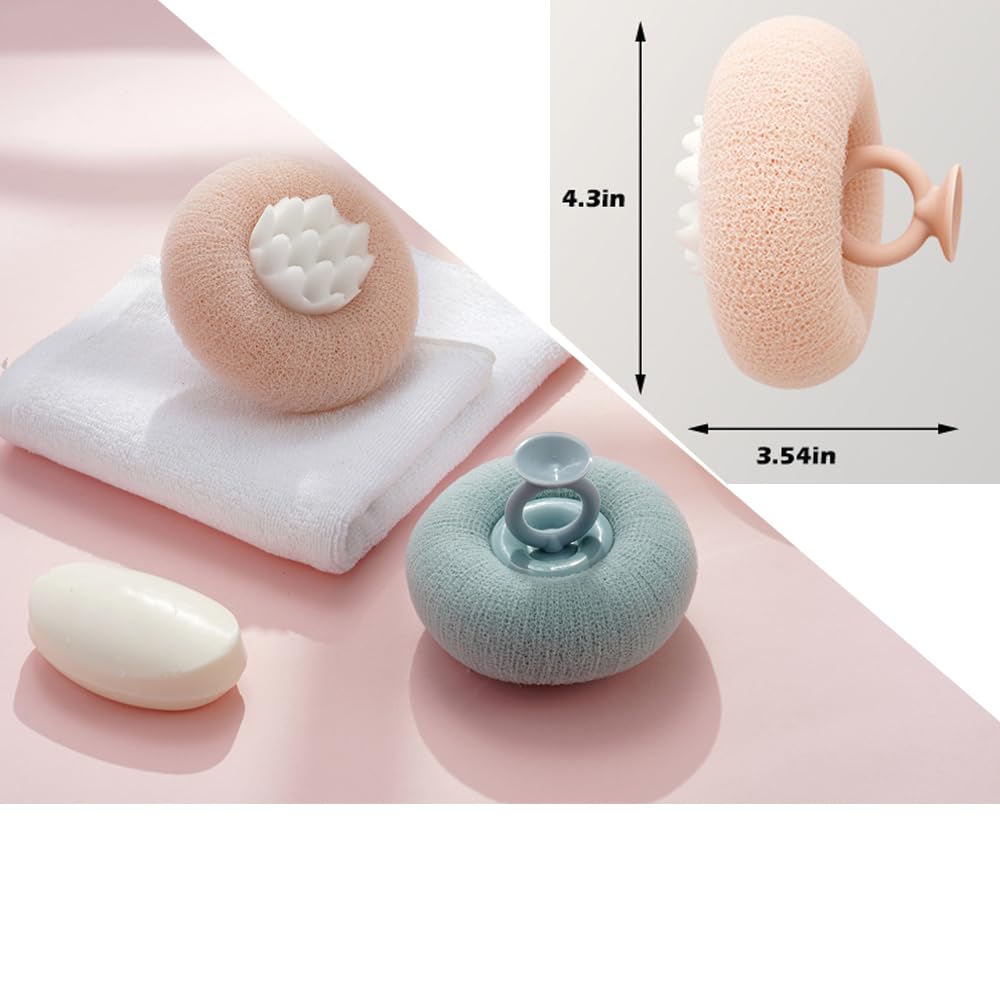 2 Pack Exfoliating Body Brush for Shower & Bath - Long Handle Bath Sponge Scrubber for Smooth Skin, Pink & Blue - Perfect for Dry Brushing, Back Scrubbing & Relaxing Spa Time