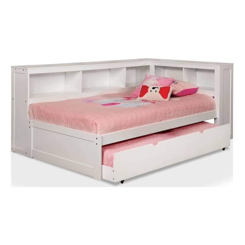 Furniture of America Tedworth Solid Wood Full Daybed with Trundle in White - Perfect for Guest Rooms, Kids' Rooms & Small Spaces