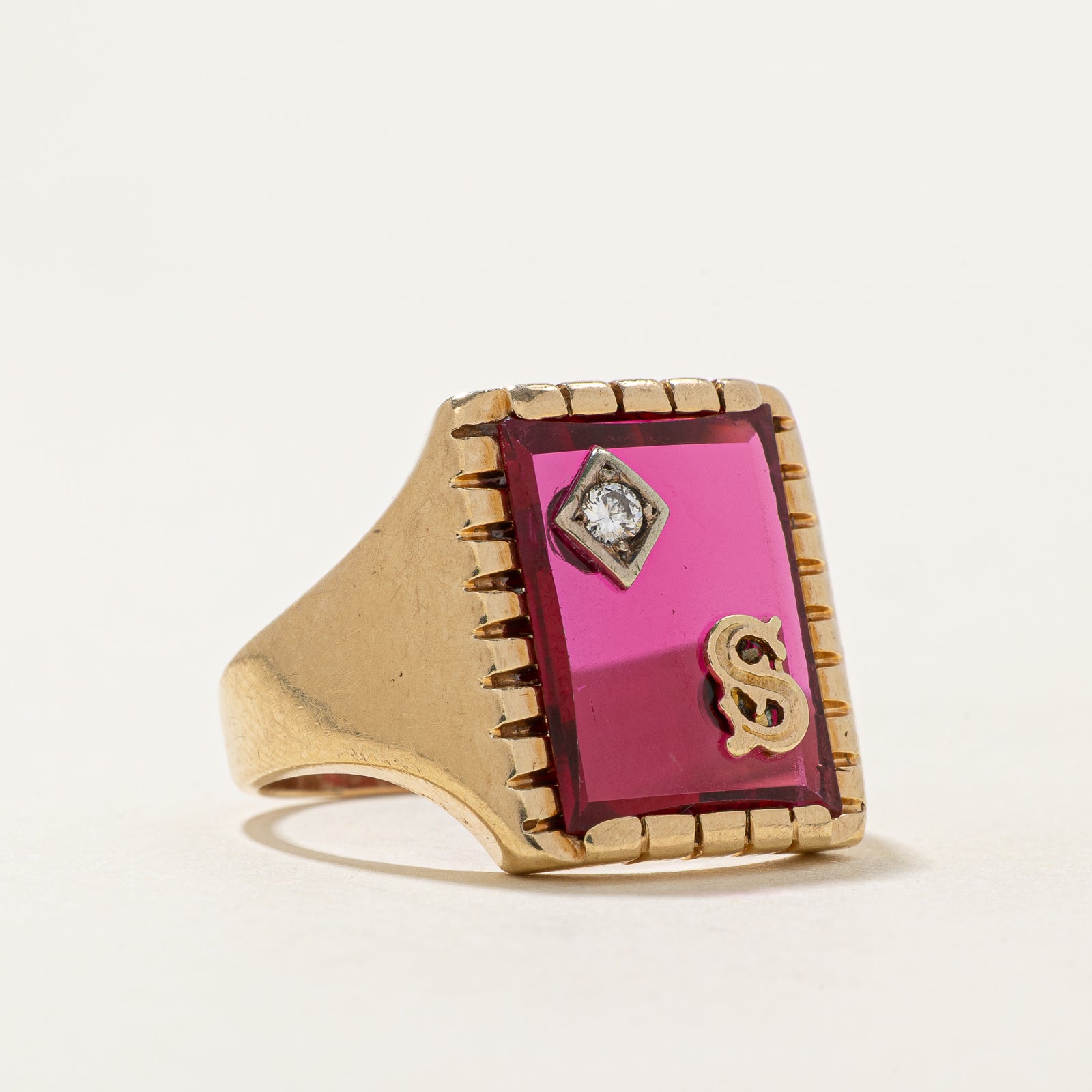 Synthetic Ruby & Diamond 'S' Initial Ring - 10.00ct Ruby & 0.05ct Diamond - Size 11.25 - Elegant Personalized Jewelry for Women - Perfect Gift for Birthday, Anniversary & Valentine's Day