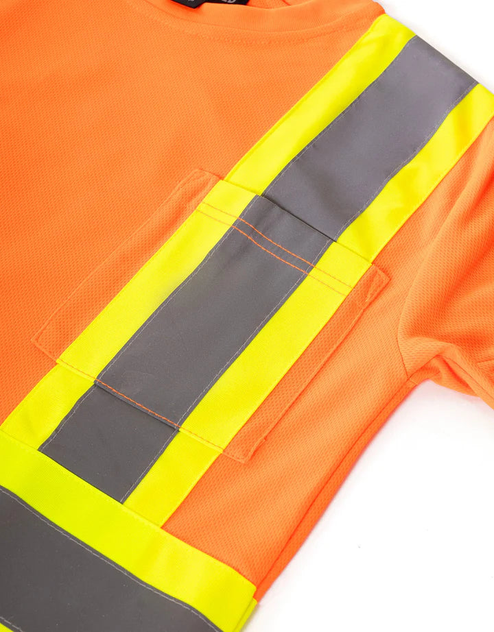 Forcefield Women's High Visibility Short Sleeve T-Shirt with Chest Pocket - Reflective Safety Workwear for Construction, Cycling & Outdoor Activities