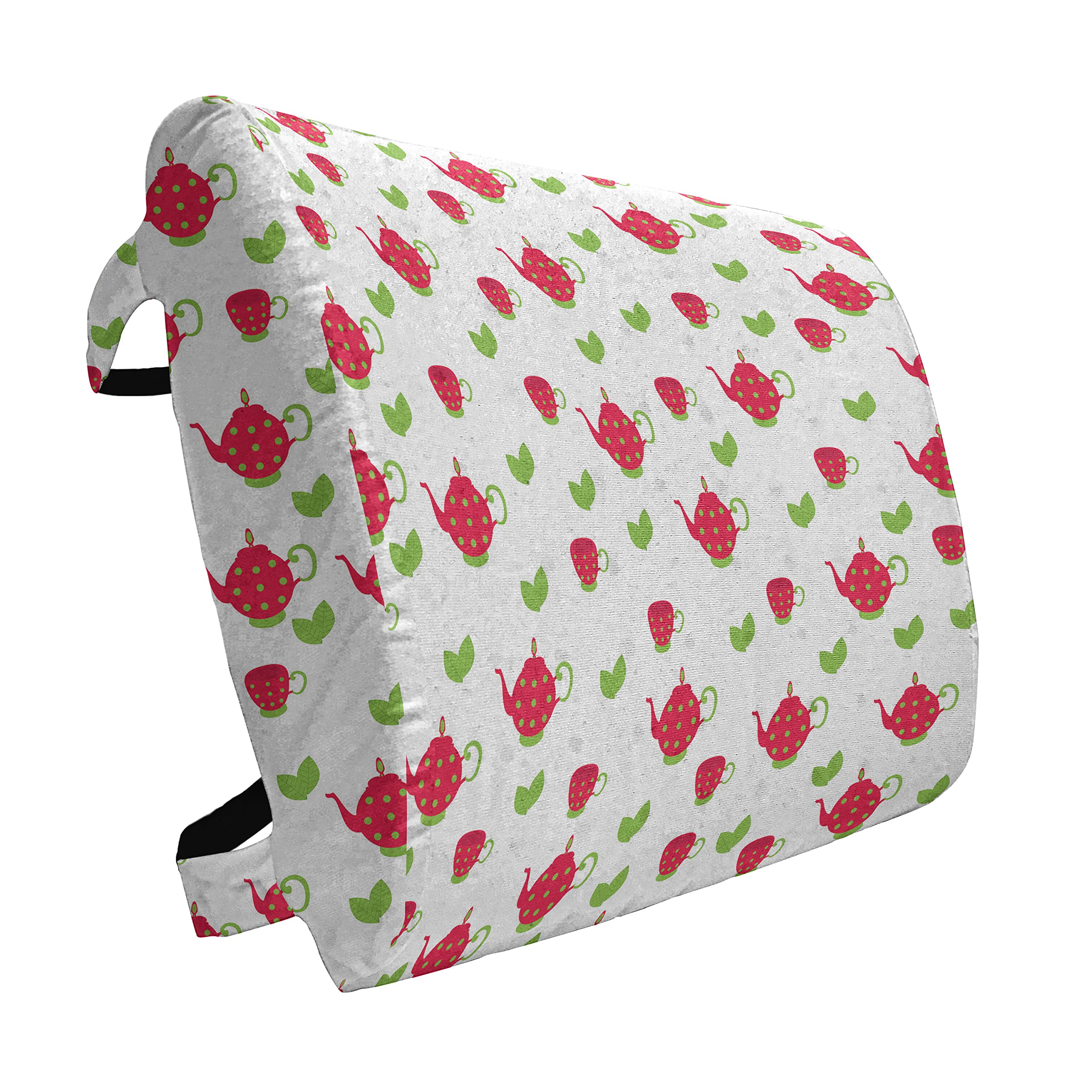 Ambesonne Tea Party Lumbar Support Pillow - British Tea Time Design with Polka Dot Teapots & Leaves - High Density Foam for Office Chair & Car Seat (14x13 Inches, Dark Coral Green) - Perfect for Home, Office & Travel Comfort