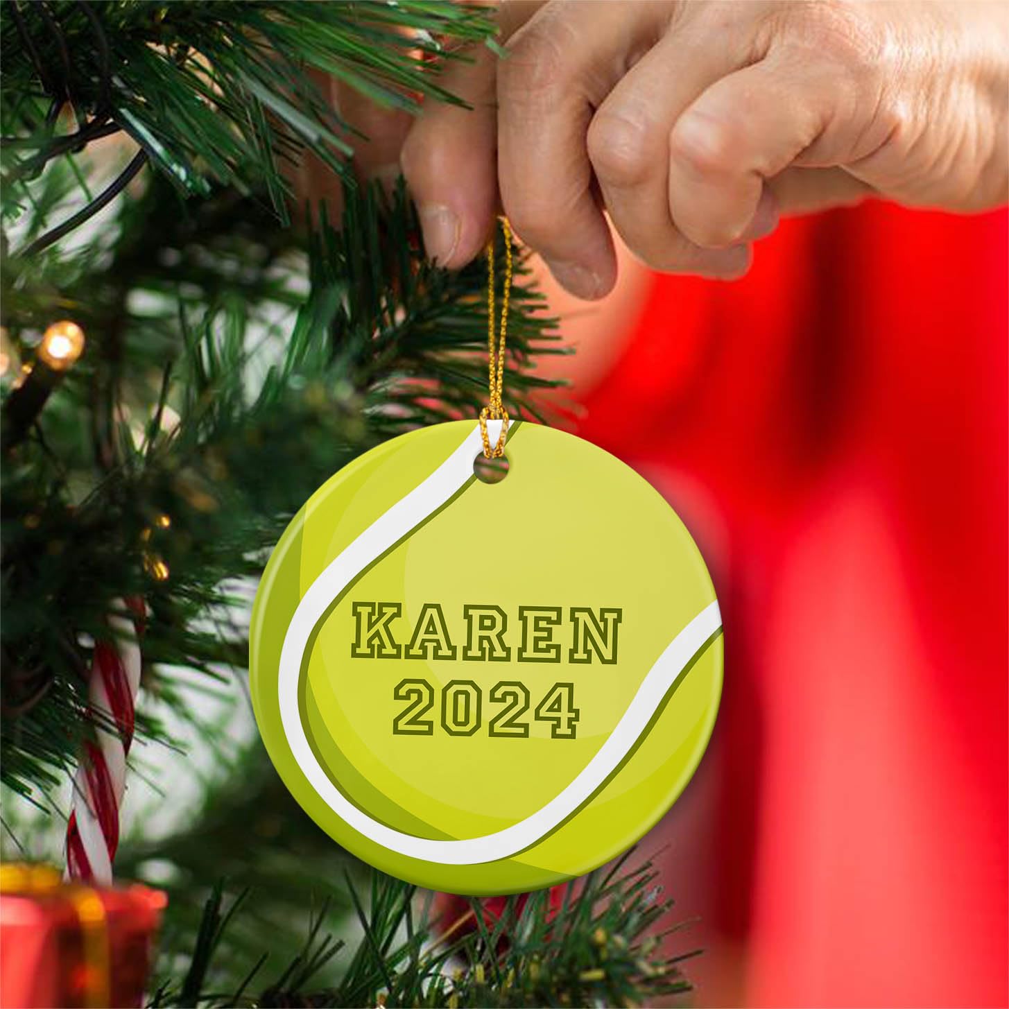 Custom Tennis Christmas Ceramic Ornament 2025 - Personalized Tennis Ball Keepsake for Christmas Tree - Unique Xmas Decor & Tennis Player Gift - Perfect for Holiday Decorations, Sports Lovers & Christmas Presents