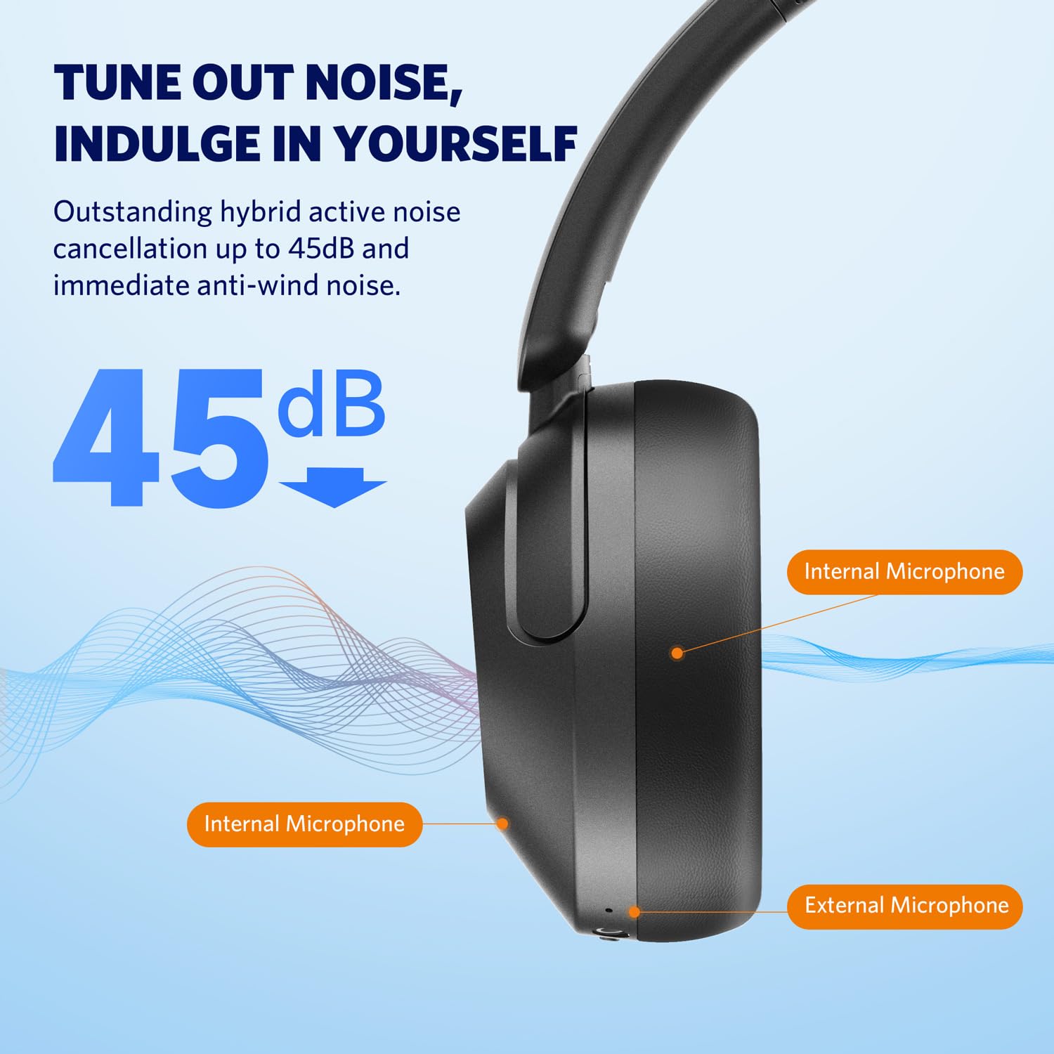 EarFun Wave Pro Wireless Bluetooth Headphones with Active Noise Cancelling (ANC), LDAC Hi-Res Audio, 80H Battery Life, Multipoint Connection – Perfect for Travel, Work, and Gym Use