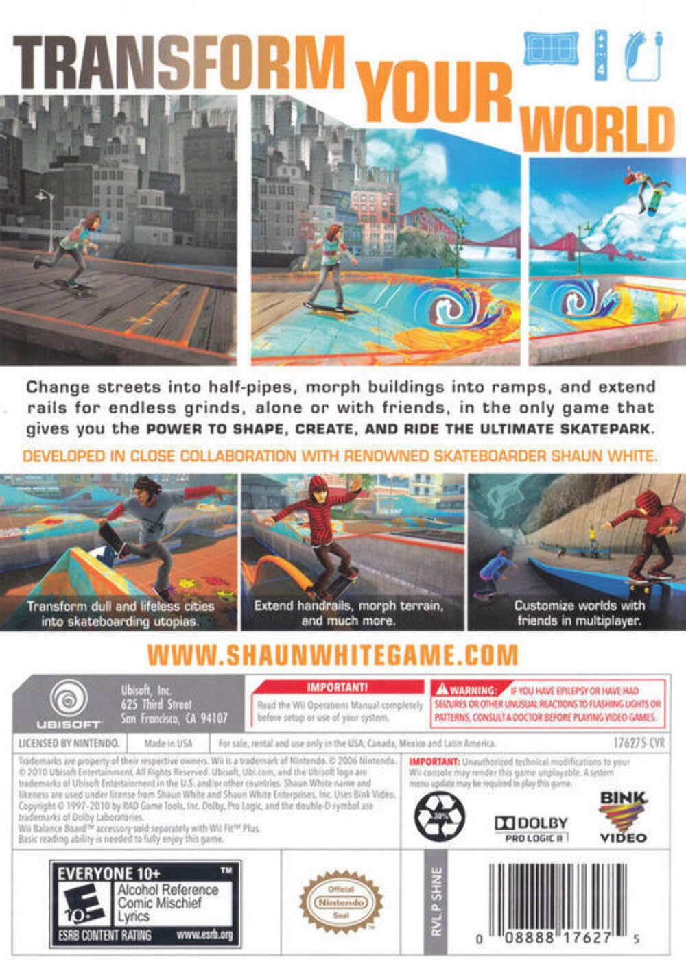 Shaun White Skateboarding Game for Nintendo Wii - Extreme Sports Action & Adventure - Perfect for Family Fun & Teen Gamers