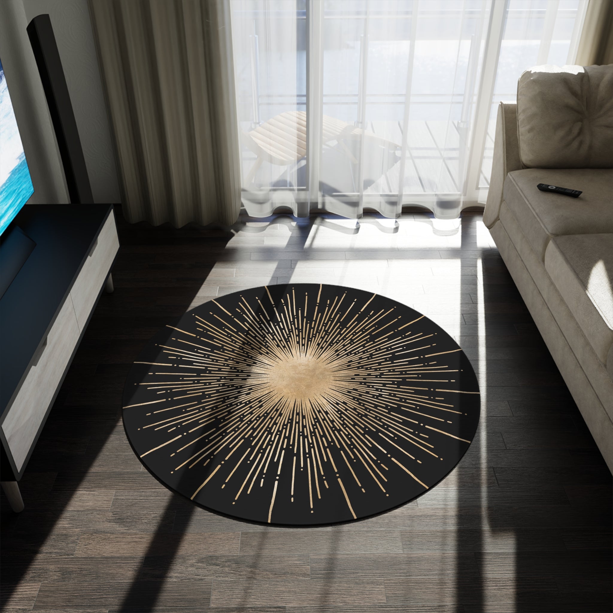 Celestial Sun Round Area Rug for Living Room & Bedroom - Boho Chic Home Decor Accent Rug - Perfect for Nursery, Dorm, or Meditation Space