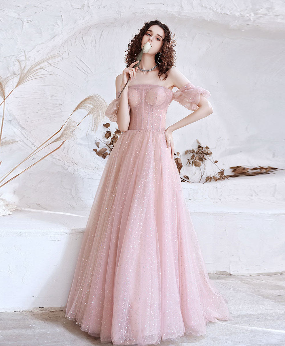 Elegant Pink A-Line Tulle Long Prom Dress for Women - Formal Evening Party Gown - Perfect for Homecoming, Prom Night, Wedding & Special Occasions