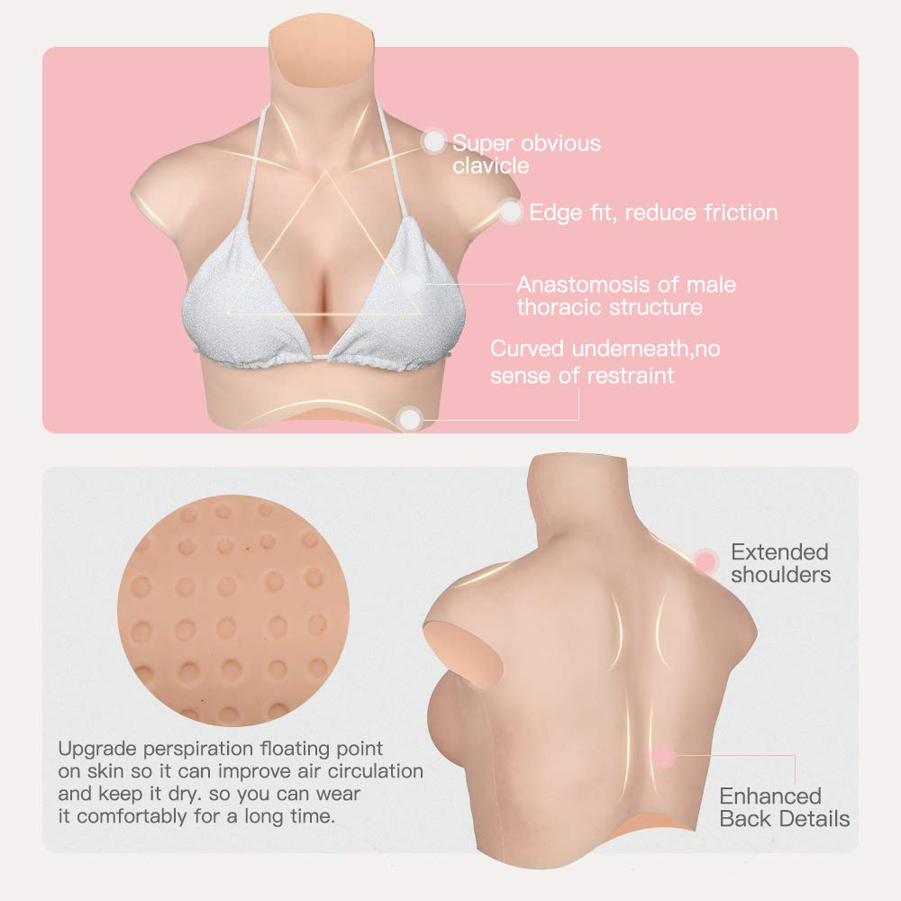 Realistic Silicone Breastplate B-H Cup - Natural Looking Breast Forms for Crossdressers, Drag Queens & Mastectomy - Transgender Chest Enhancer for Cosplay, Costumes & Daily Wear
