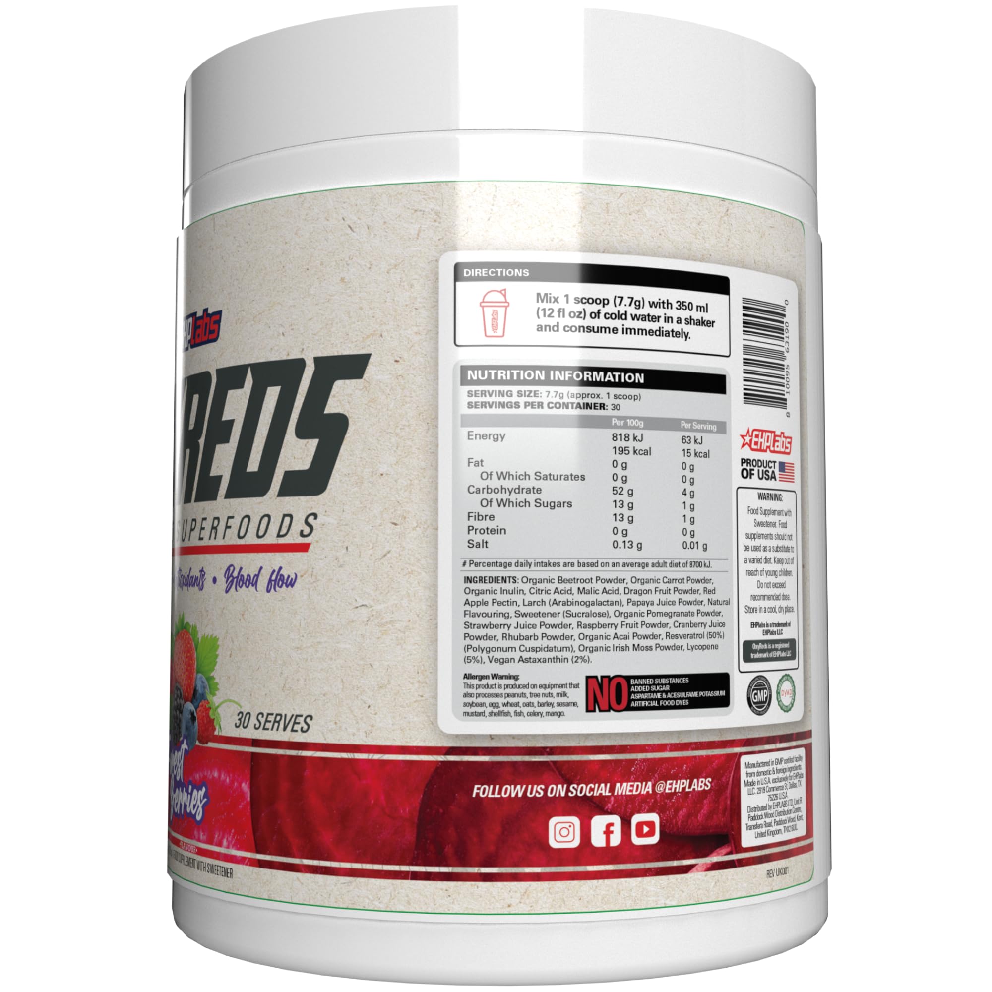 EHP Labs OxyReds Nitric Oxide Booster Supplement - 30 Servings for Enhanced Blood Flow, Energy & Performance | Pre-Workout, Post-Workout & Daily Fitness Support