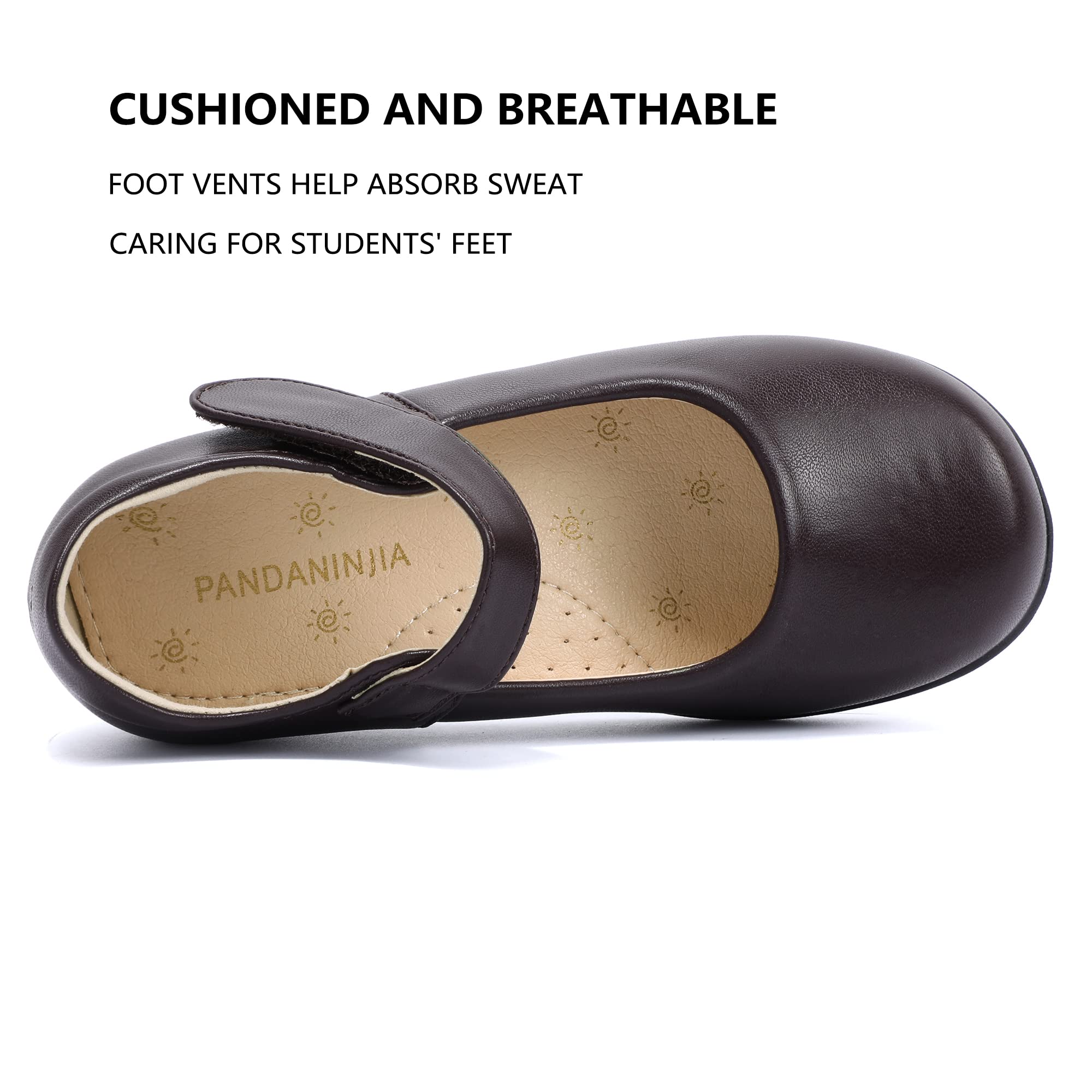 PANDANINJIA Girls Mary Jane School Shoes - Comfortable Flats for Toddler, Little & Big Kids - Perfect for Uniforms, Dress Up & Everyday Wear