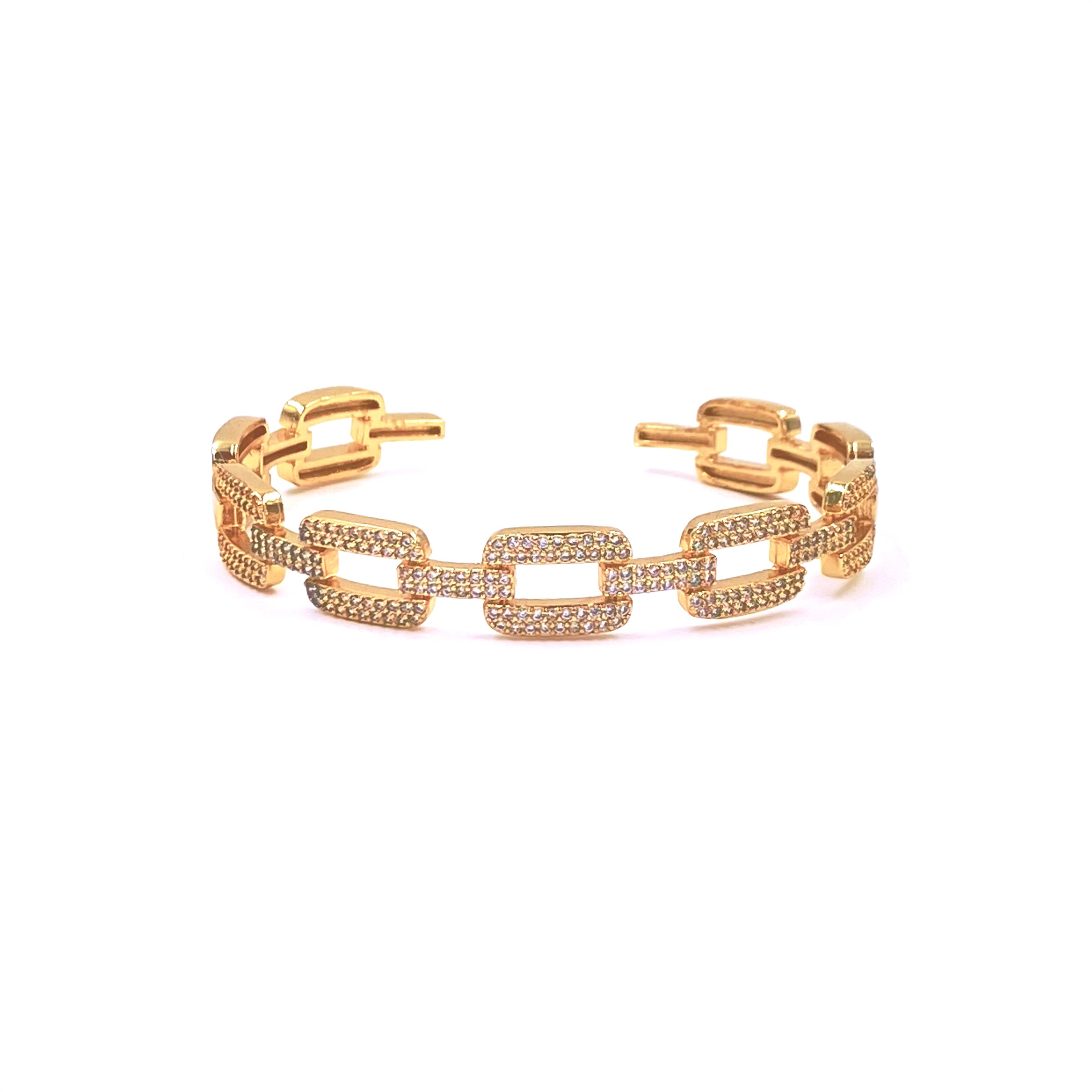 Ashley Gold Stainless Steel Gold Plated CZ Box Link Chain Bangle Bracelet for Women - Elegant Jewelry Gift for Birthday, Anniversary & Special Occasions