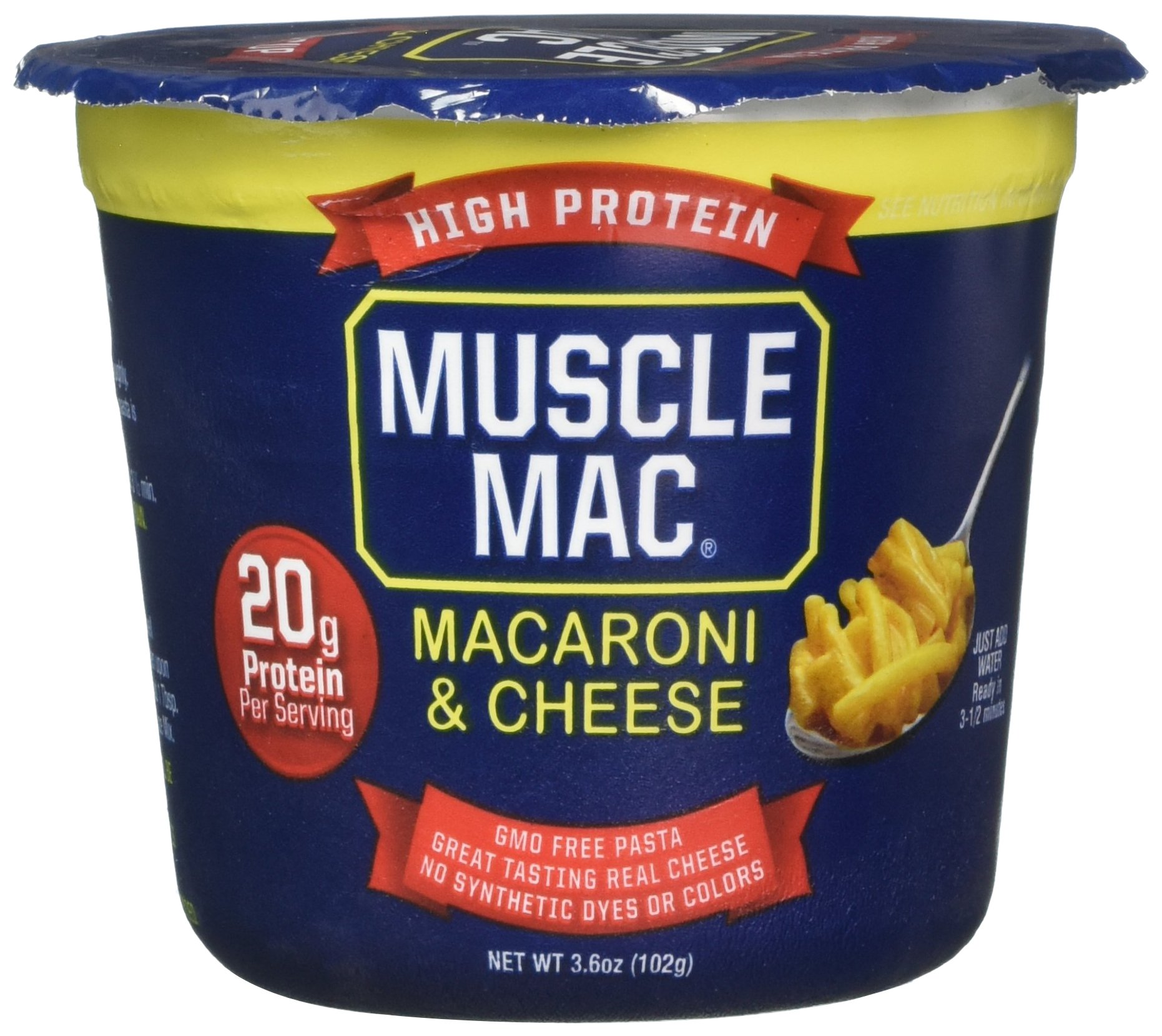 Muscle Mac | High-Protein Macaroni and Cheese Microwave Cups - 20g Protein per Serving, Real Cheese, Non-GMO (12 Pack) - Perfect for Gym Recovery, Quick Meals & College Dorm Snacks