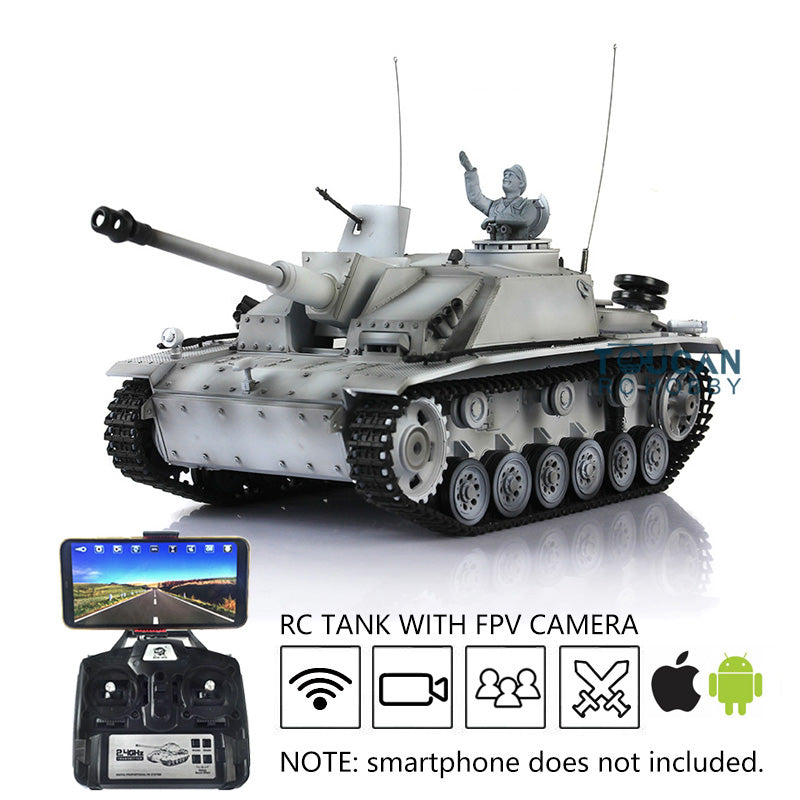 1/16 Henglong German Stug III RTR RC Tank with Steel Gearbox, FPV Camera, BB Shooting & Road Wheels - Outdoor Battle, Military Collection, War Game Simulation