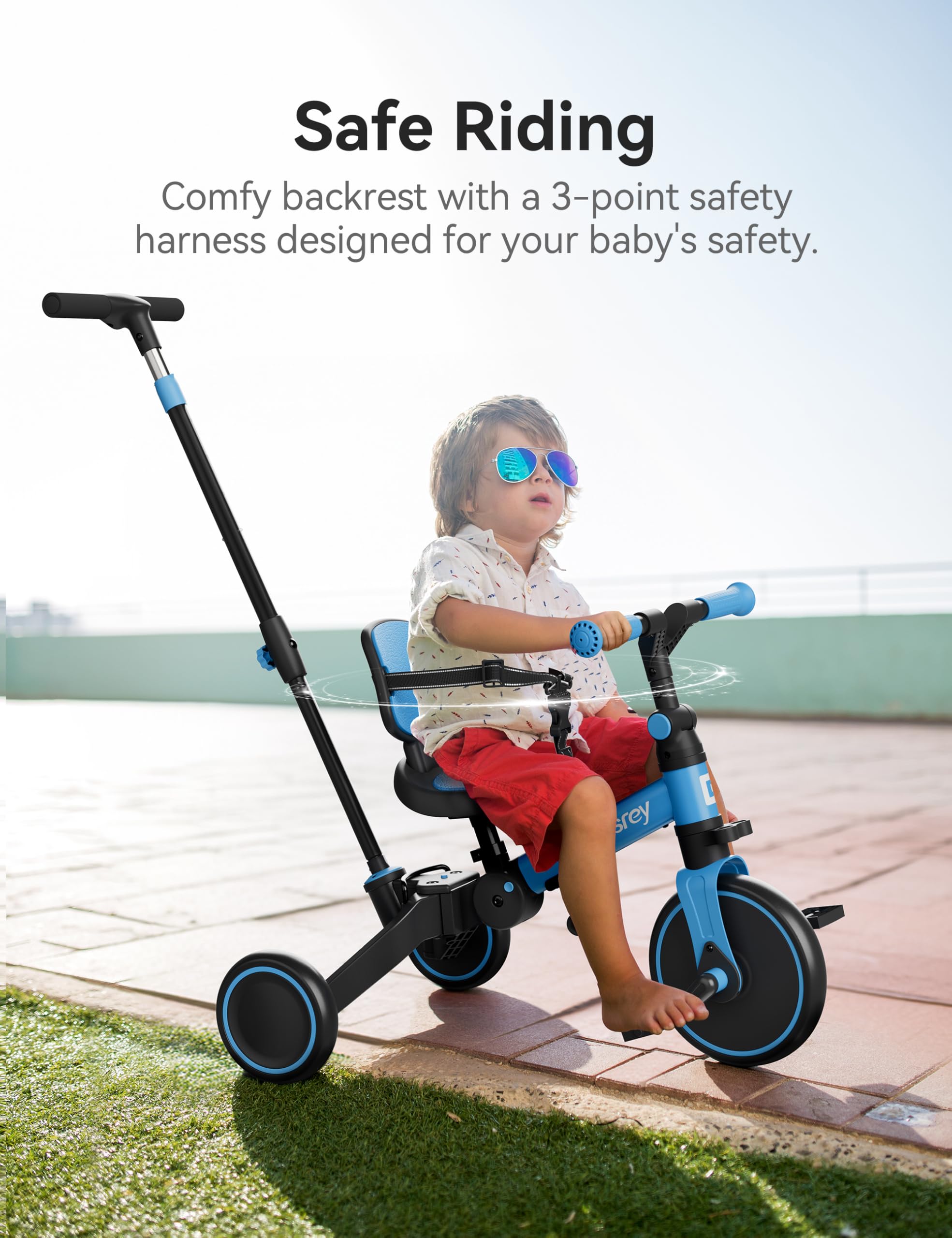 Besrey 5-in-1 Toddler Bike for 1-3 Year Olds - Convertible Tricycle with Push Handle, Adjustable Backrest & Safety Belt - Perfect Balance Bike & First Birthday Gift for Boys & Girls - Ideal for Indoor Play, Outdoor Learning & Developing Motor Skills