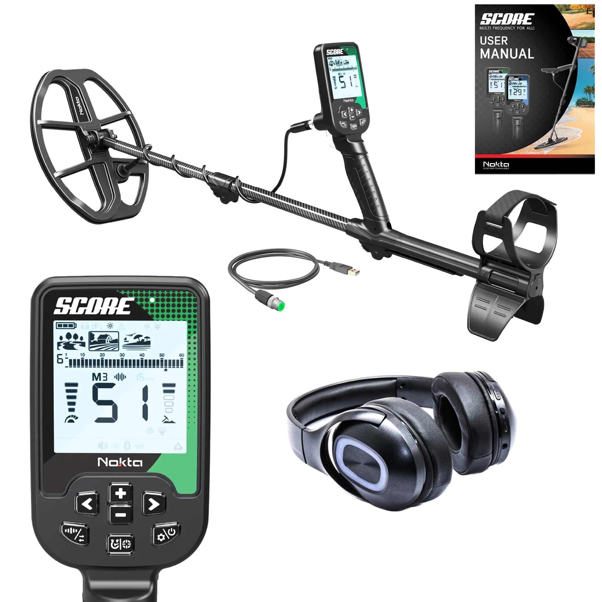 Nokta Score SMF Waterproof Metal Detector with FREE Bluetooth Headphones - Professional Gold & Treasure Hunting Gear for Beach, Park & Outdoor Adventures