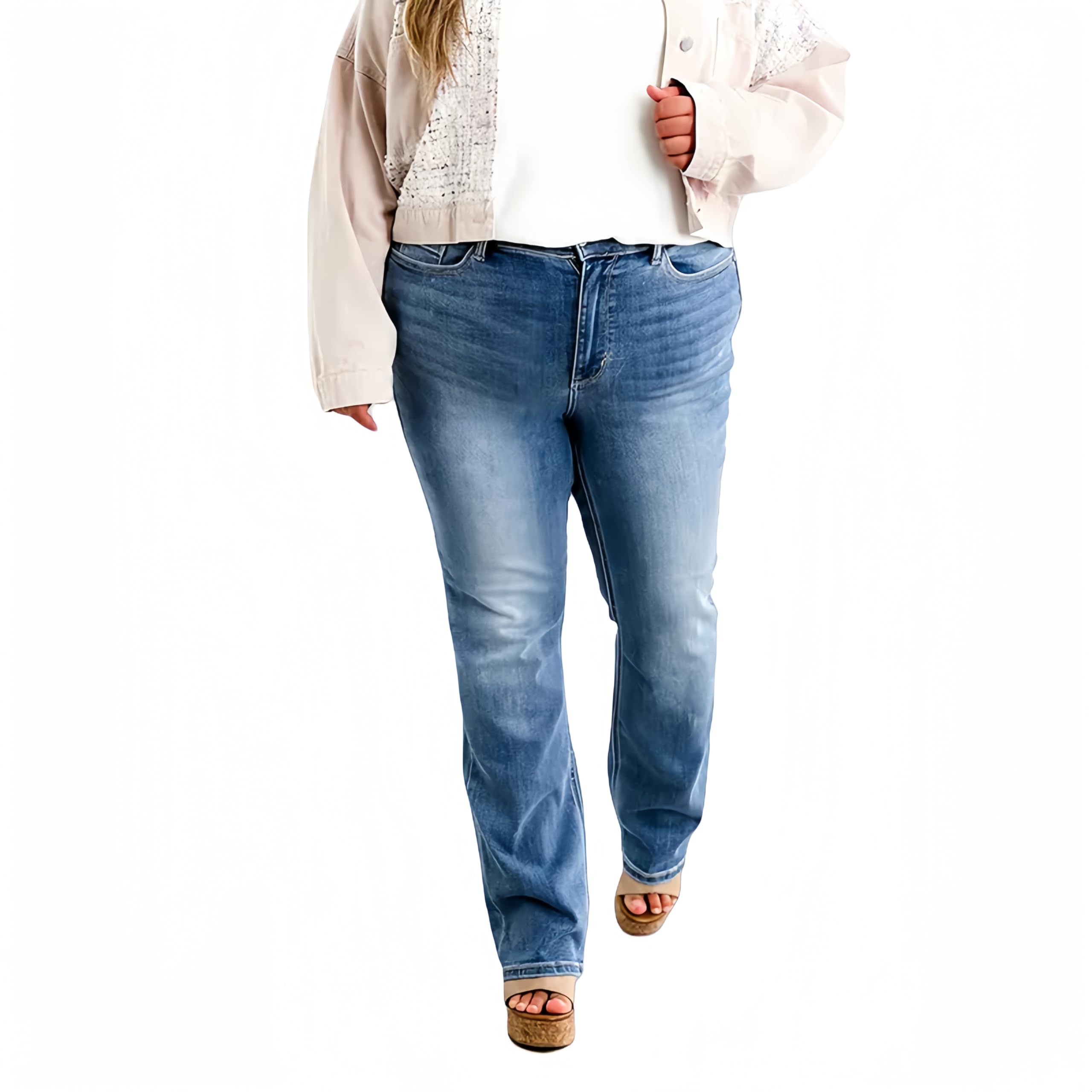 Women's High Waisted Tummy Control Bootcut Jeans - Stretchy Vintage Butt Lifting Denim Pants for Casual Wear & Night Out