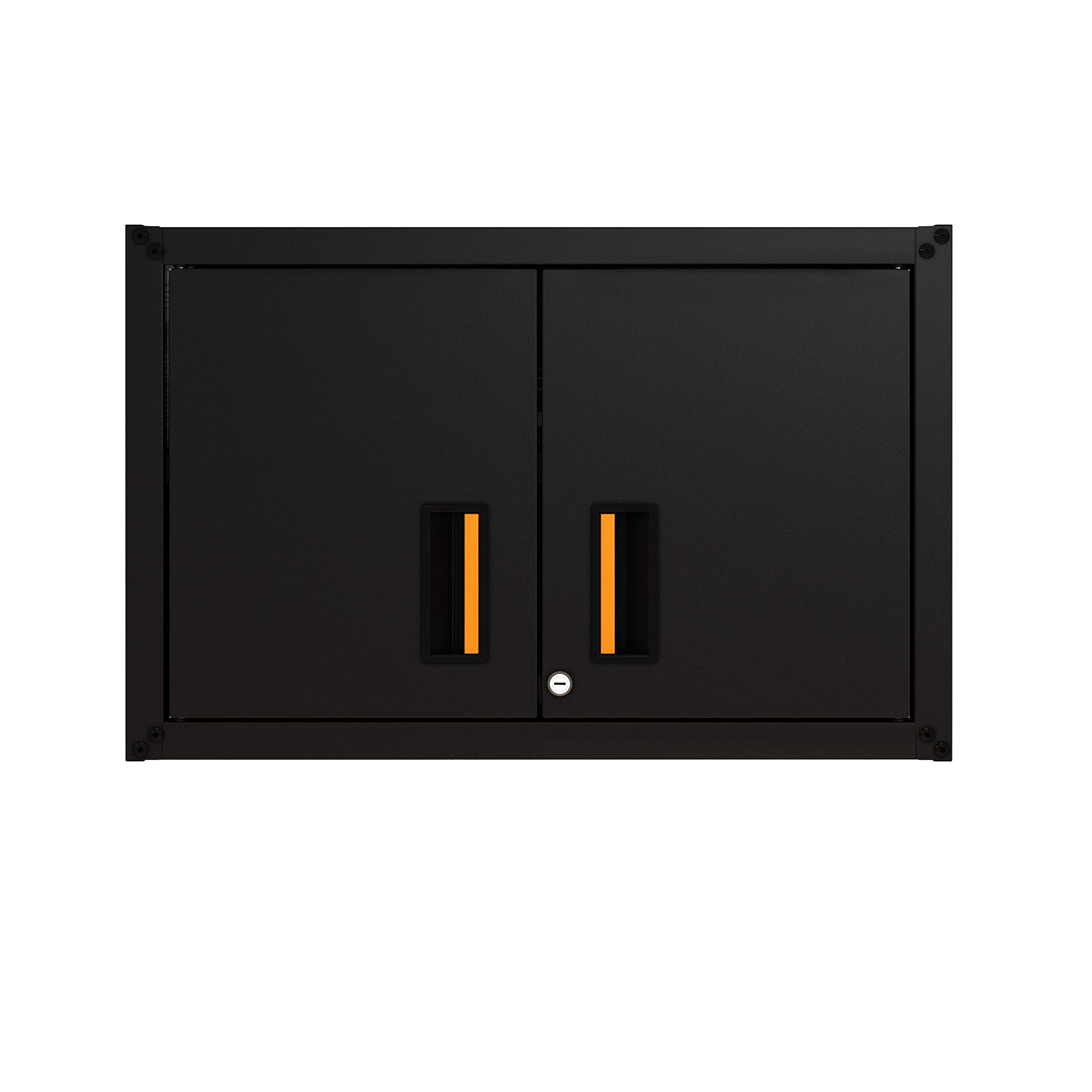 Wall Mount Garage Storage Cabinet - Lockable 2-Door Steel Metal Cabinet with 44 lbs Shelf Capacity & Removable Shelves | Ready-to-Assemble Floating Shelf for Garage Organization | Perfect for Tools, Sports Gear & Household Storage (Black)