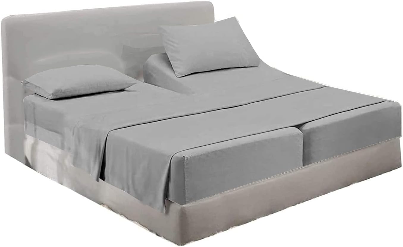 Split King Sheet Set 5-Piece - 600 Thread Count 100% Long Staple Combed Cotton for Adjustable Beds - Light Grey Solid - Perfect for Master Bedrooms, Guest Rooms & Sleep Comfort
