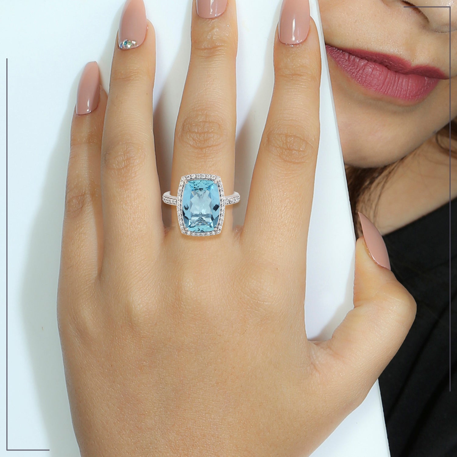 Exquisite Cushion Cut Aquamarine Diamond Solitaire Engagement Ring in 14K White Gold - Perfect for Proposals, Anniversaries & Bridal Jewelry