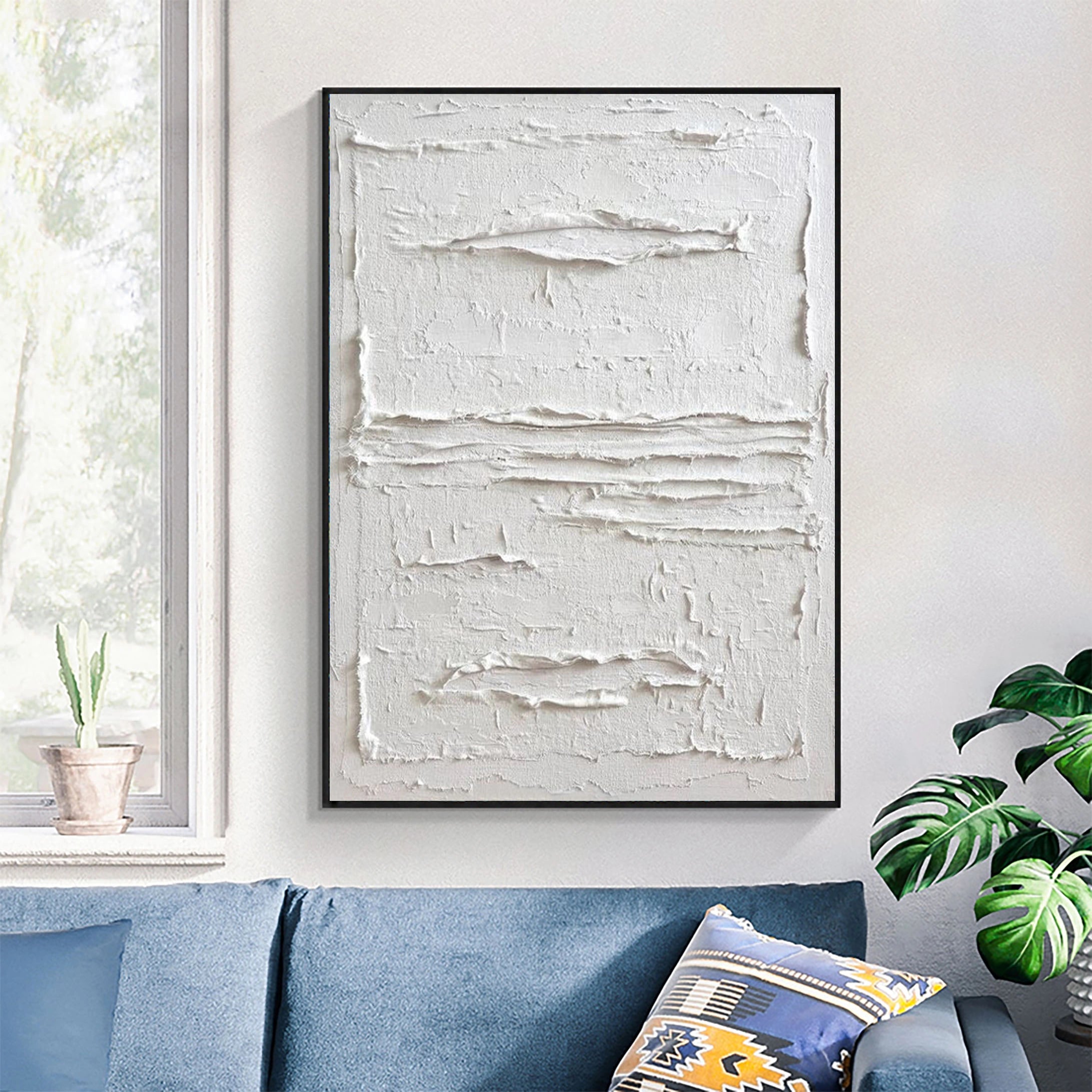 White Minimalist Textured Painting Canvas - Modern Abstract Wall Art for Living Room & Bedroom Decor | Premium Quality Artist Canvas #MM024