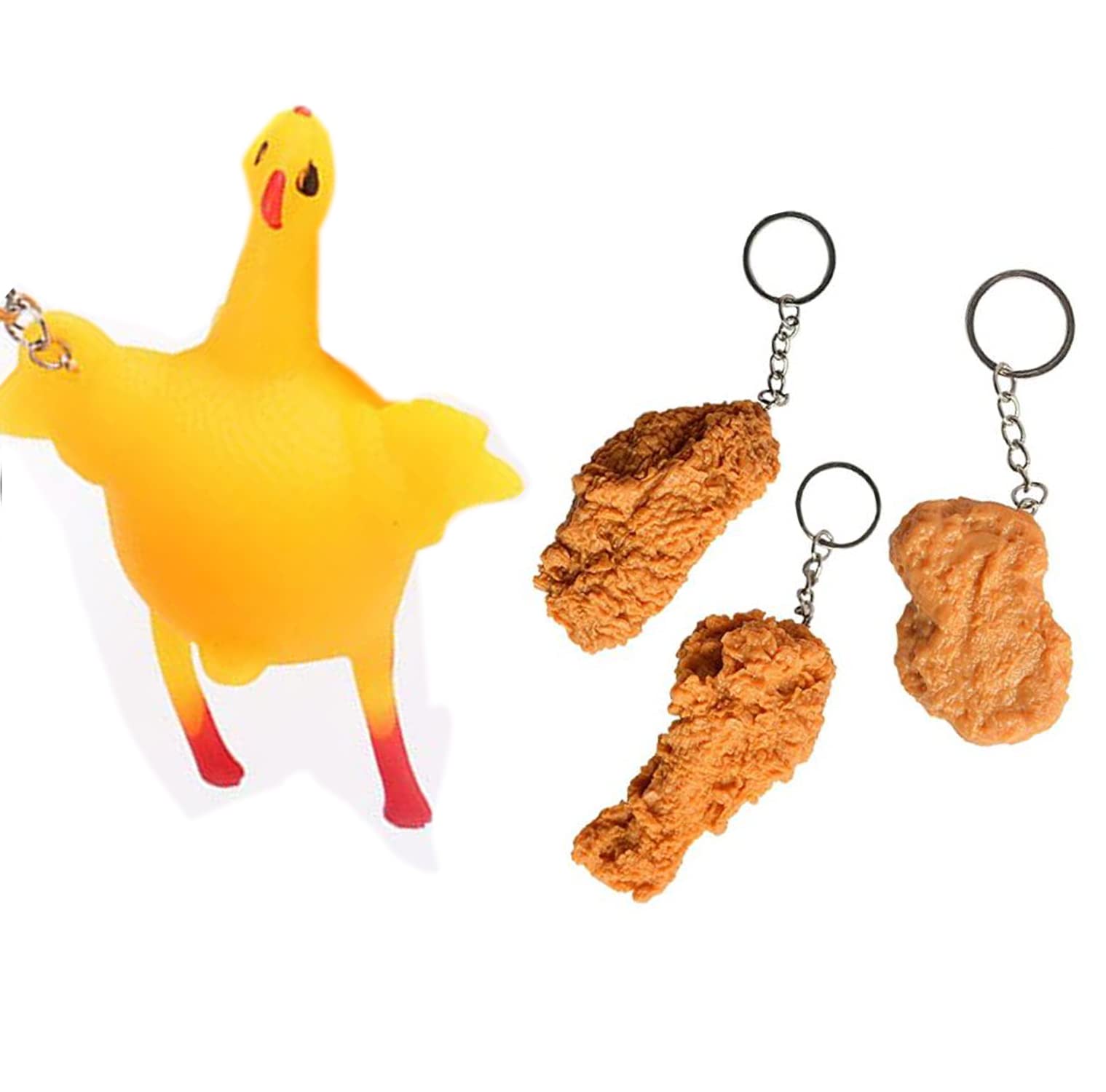 Funny Chicken Keychain Set, Includes Egg-Laying Chicken & Drumstick, Humorous Gift for Food Lovers and Animal Fans